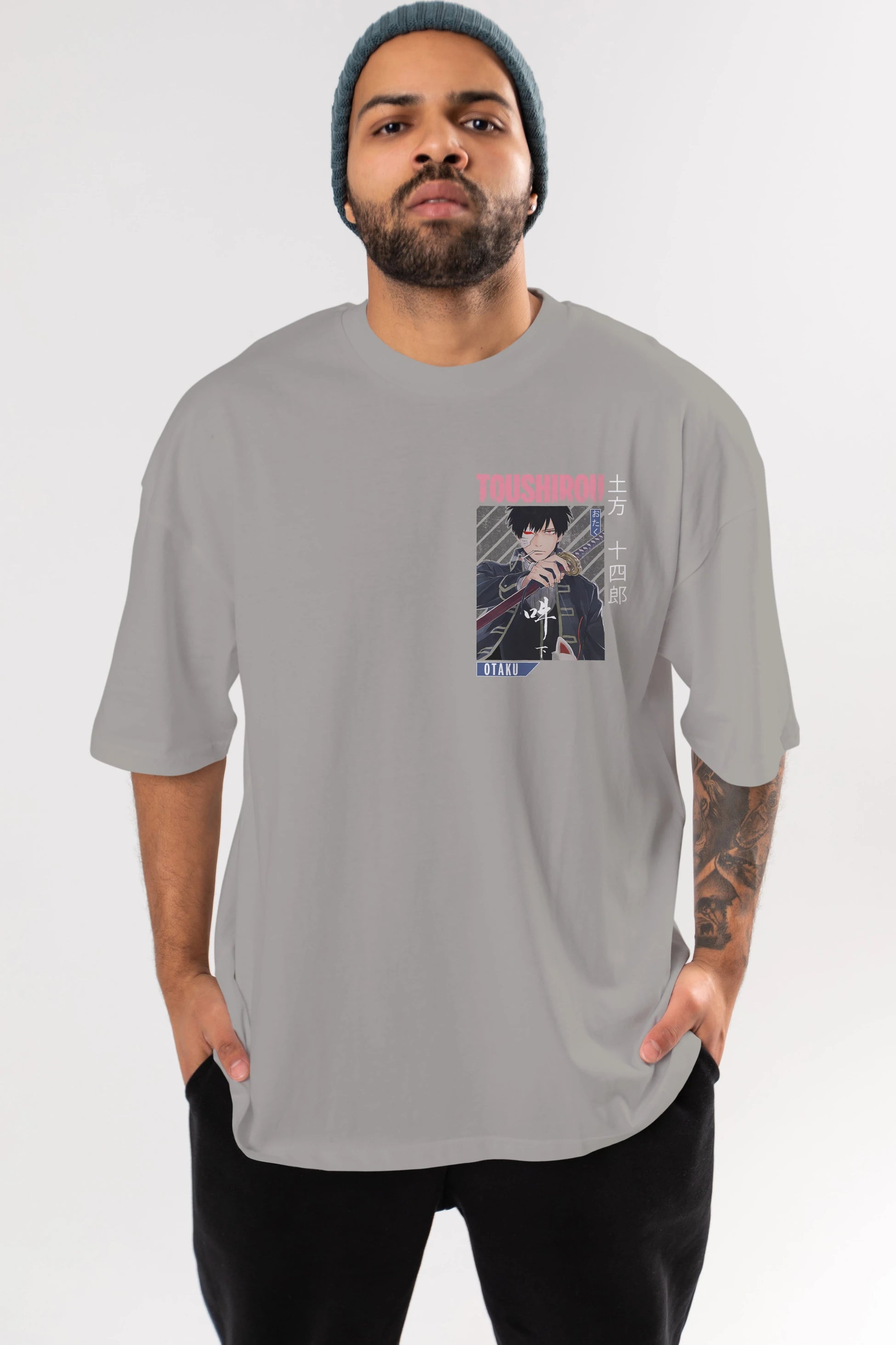 Toushirou Hijikata 1 Ön Sol Baskılı Oversize t-shirt Erkek Kadın Unisex %100 Pamuk Bisiklet Yaka tişort