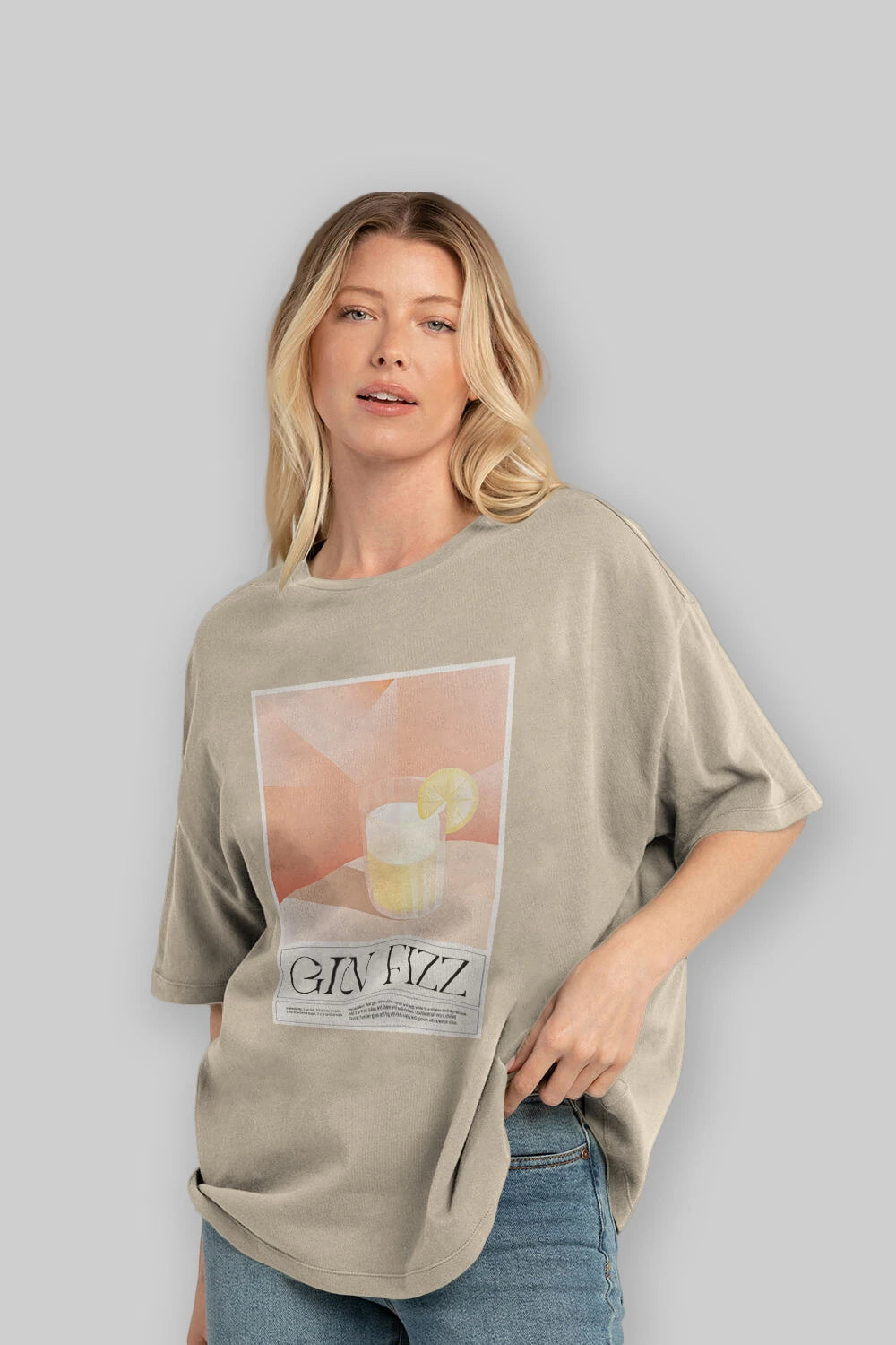 Gin Fizz Ön Baskılı Oversize t-shirt Erkek Kadın Unisex %100 Pamuk Bisiklet Yaka tişort