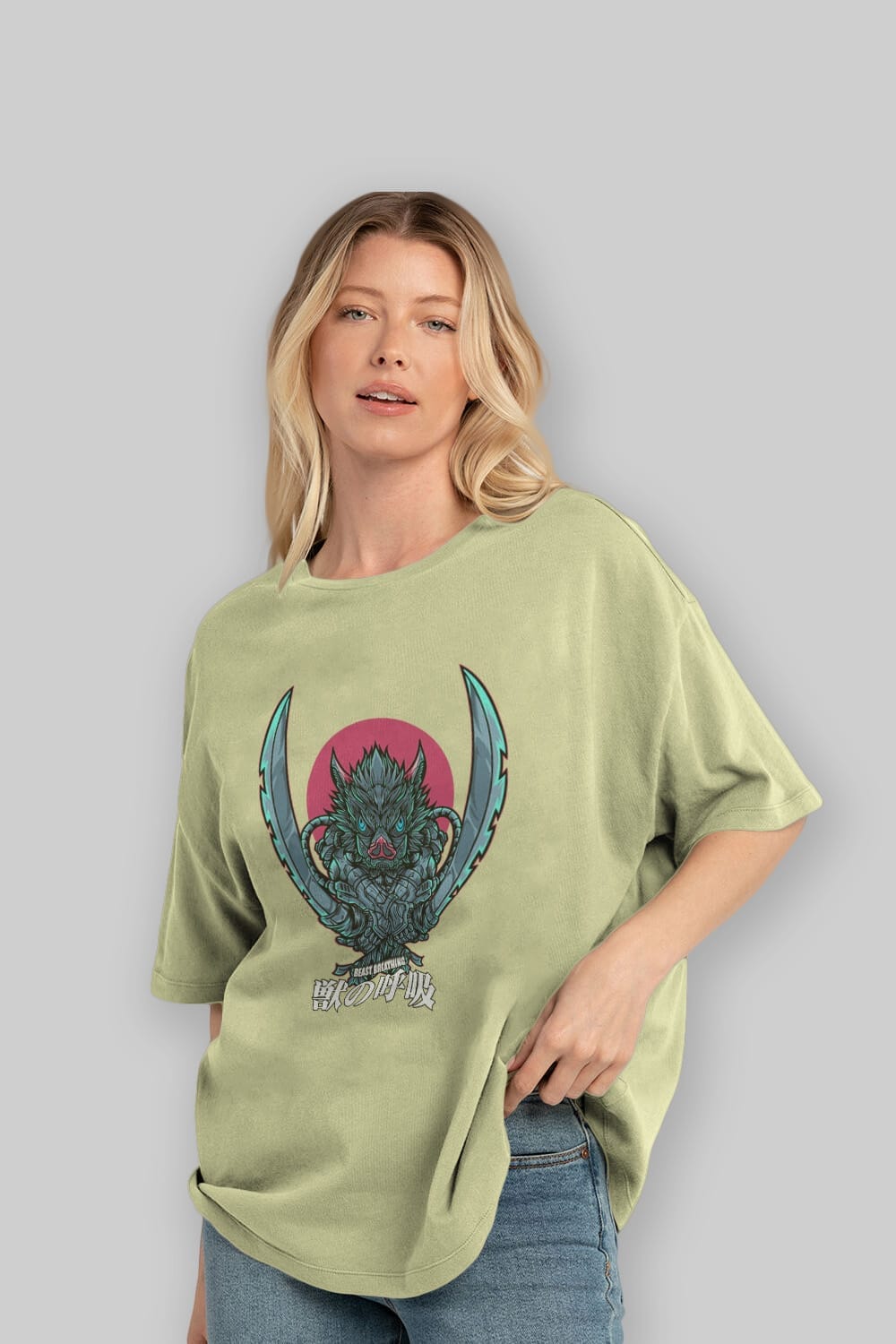 Inosuke DEMON SLAYER Anime Ön Baskılı Oversize t-shirt %100 pamuk Erkek Kadın Unisex