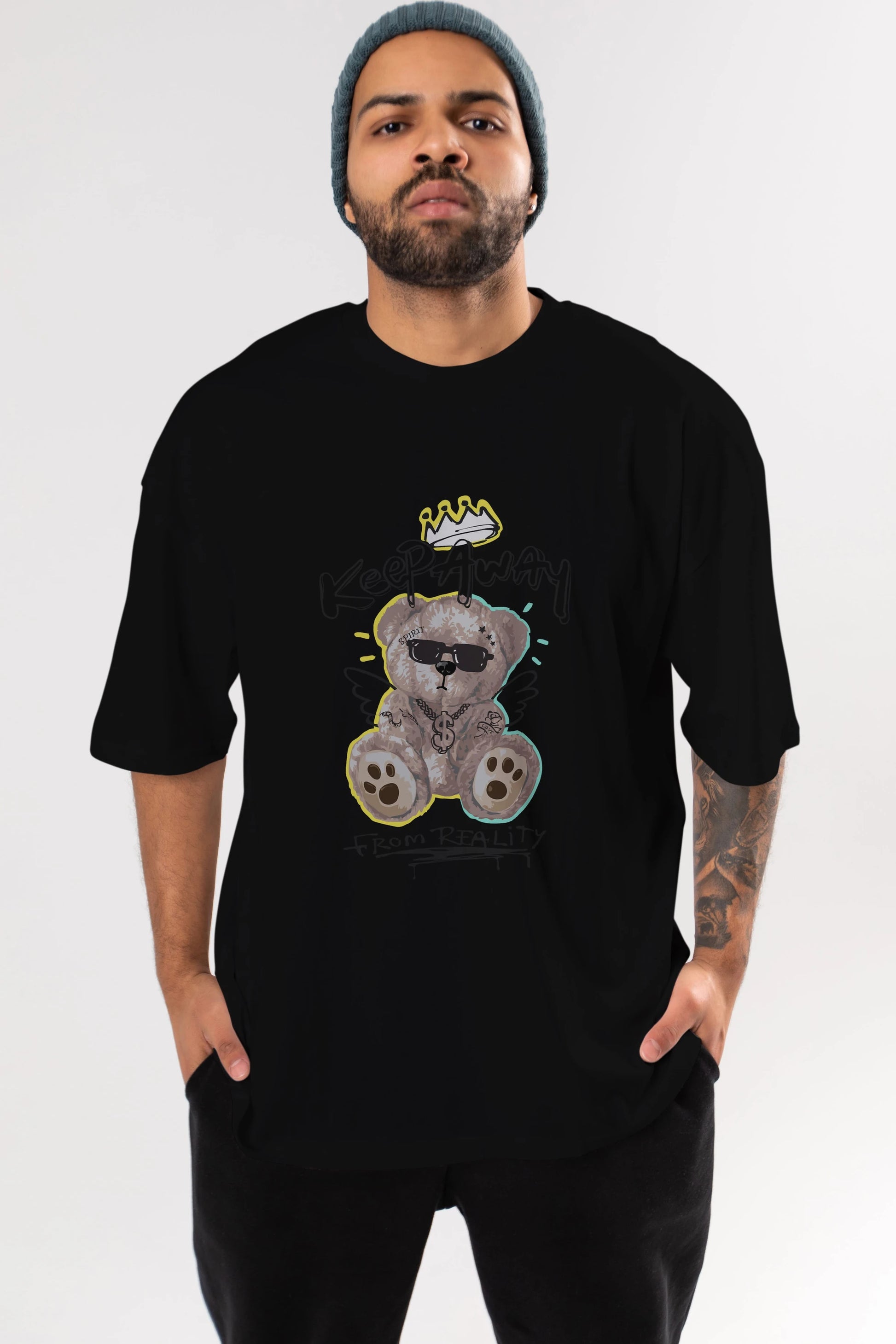 Keep Away Bear 2 Ön Baskılı Oversize t-shirt Erkek Kadın Unisex