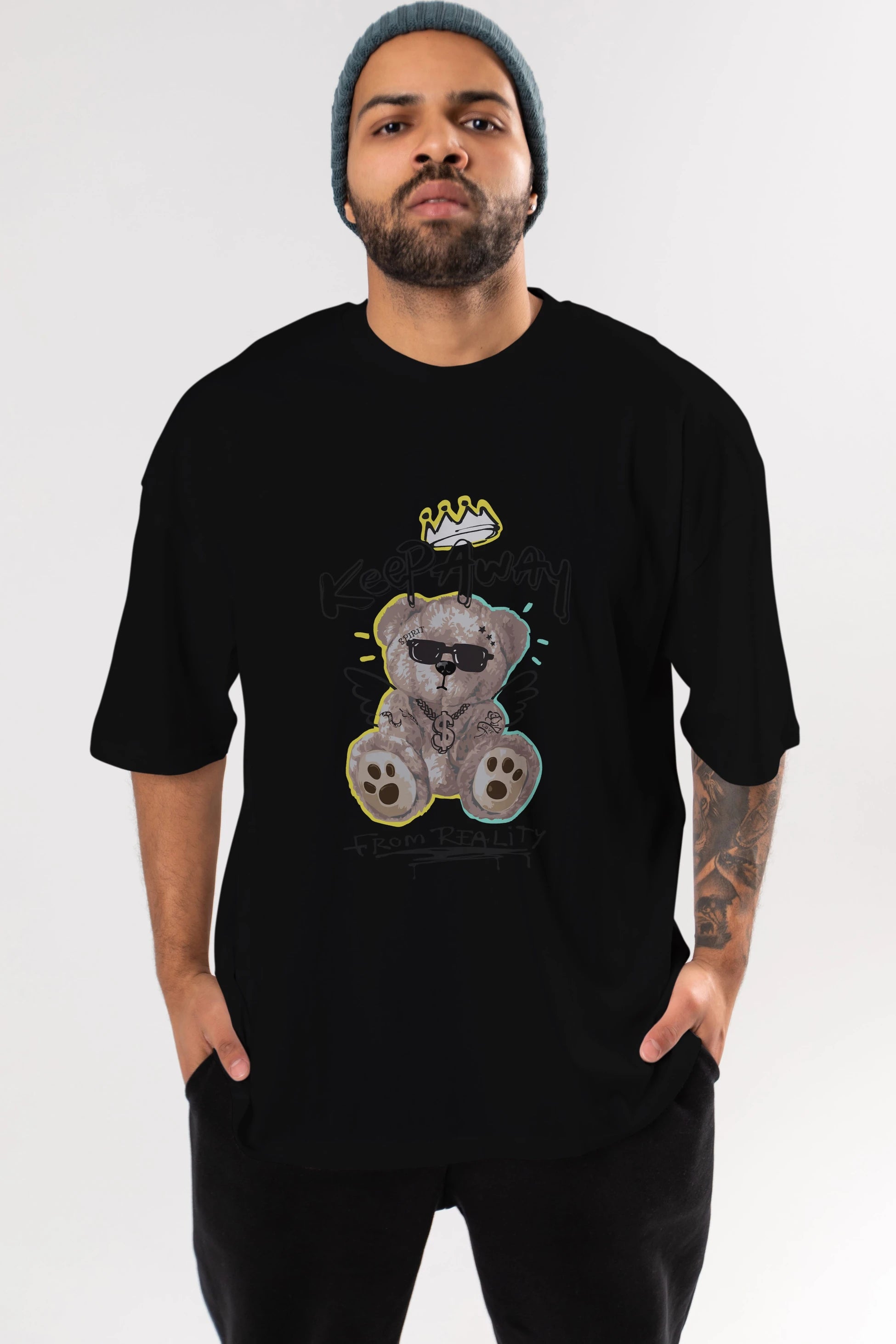 Keep Away Bear 2 Ön Baskılı Oversize t-shirt Erkek Kadın Unisex
