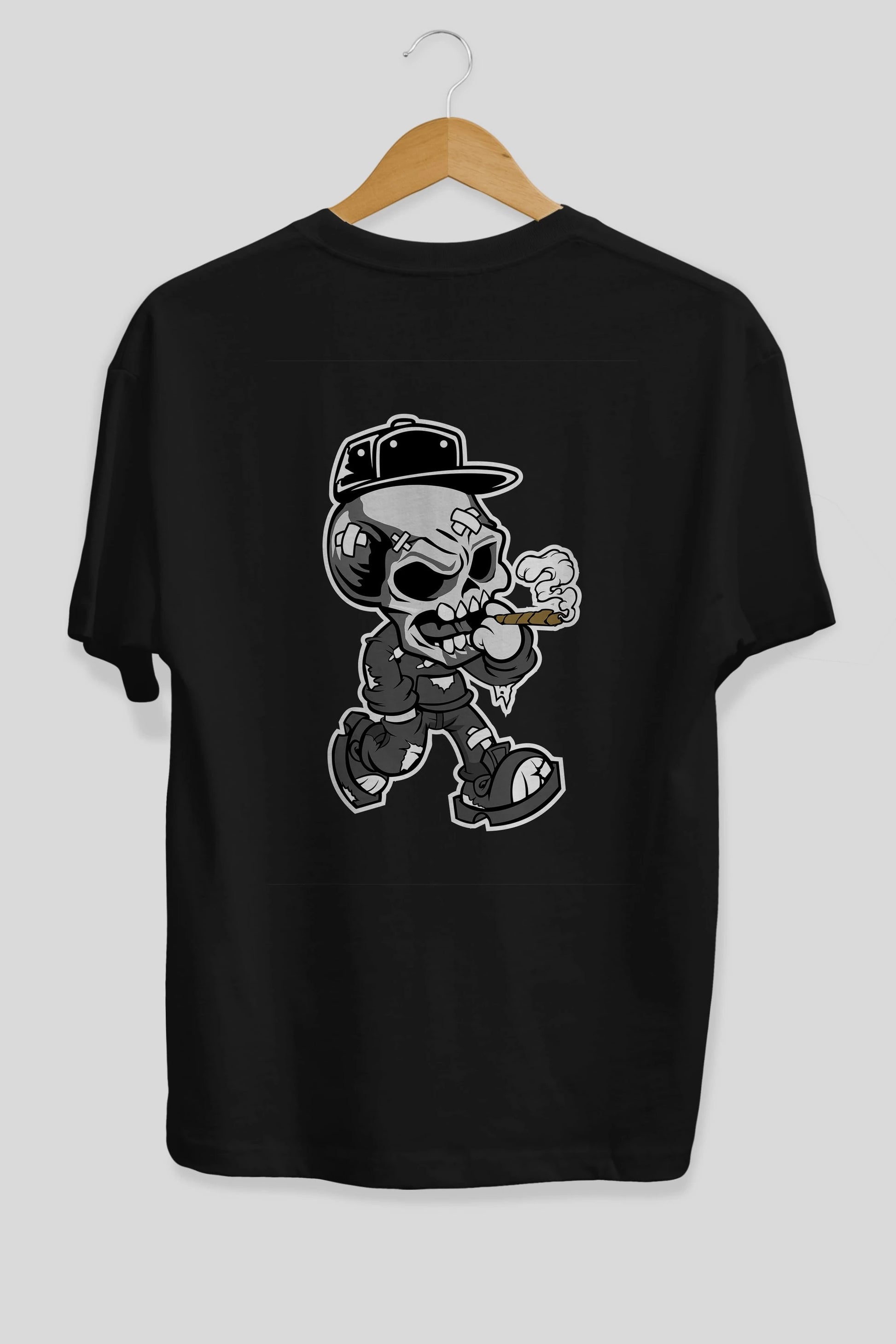 Skull Smoker Arka Baskılı Oversize t-shirt Erkek Kadın Unisex %100 Pamuk tişort