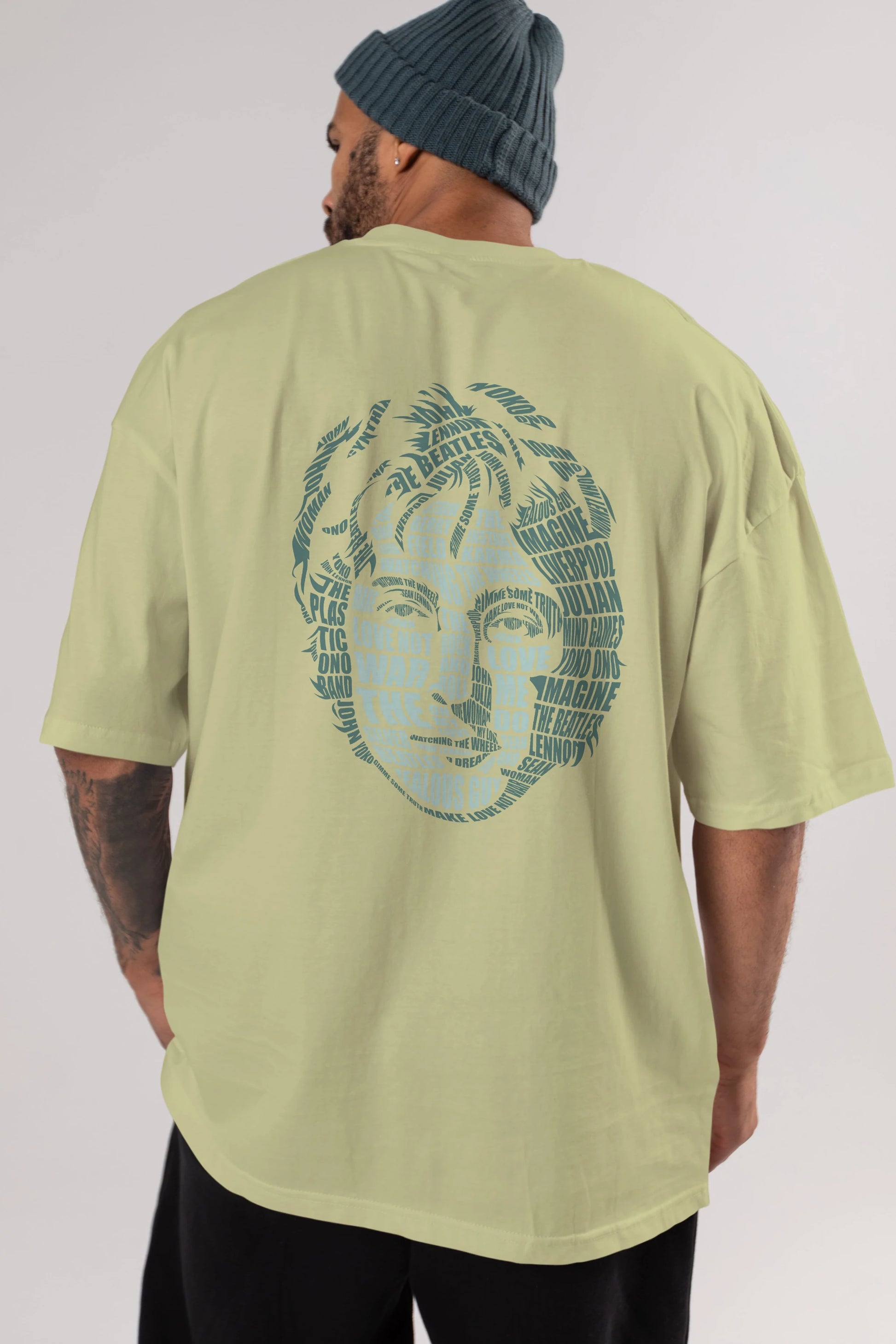 John Lennon Calligram Arka Baskılı Oversize t-shirt %100 pamuk Erkek Kadın Unisex