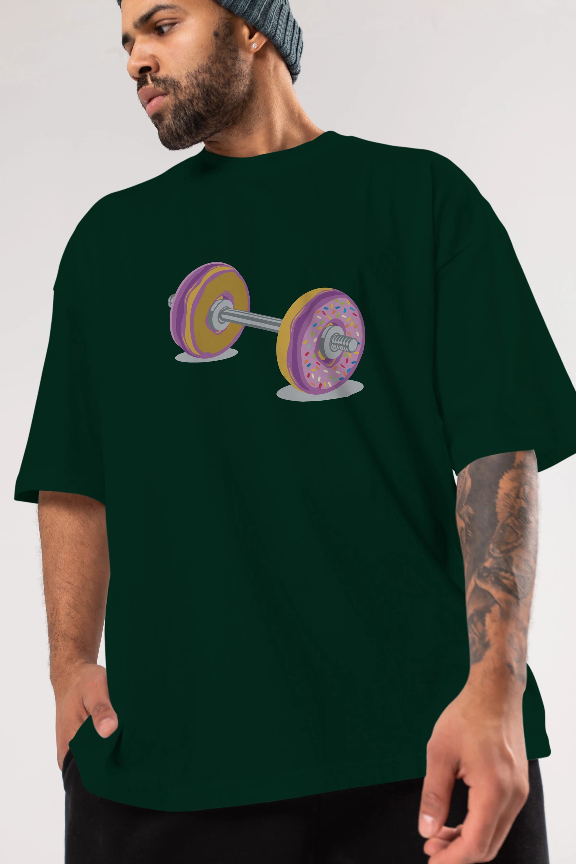 Donut Barbell Ön Baskılı Oversize t-shirt %100 pamuk Erkek Kadın Unisex