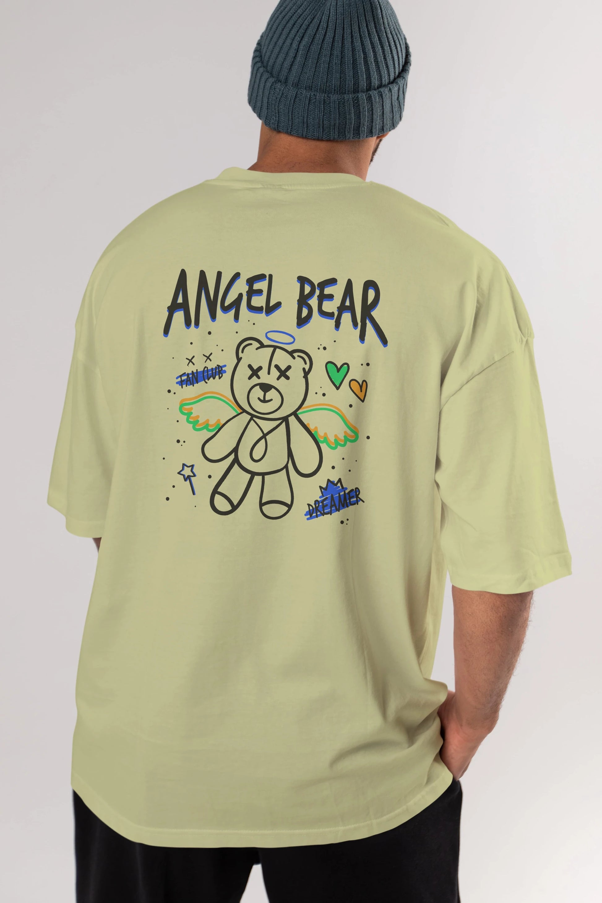 Angel Bear Arka Baskılı Oversize t-shirt Erkek Kadın Unisex