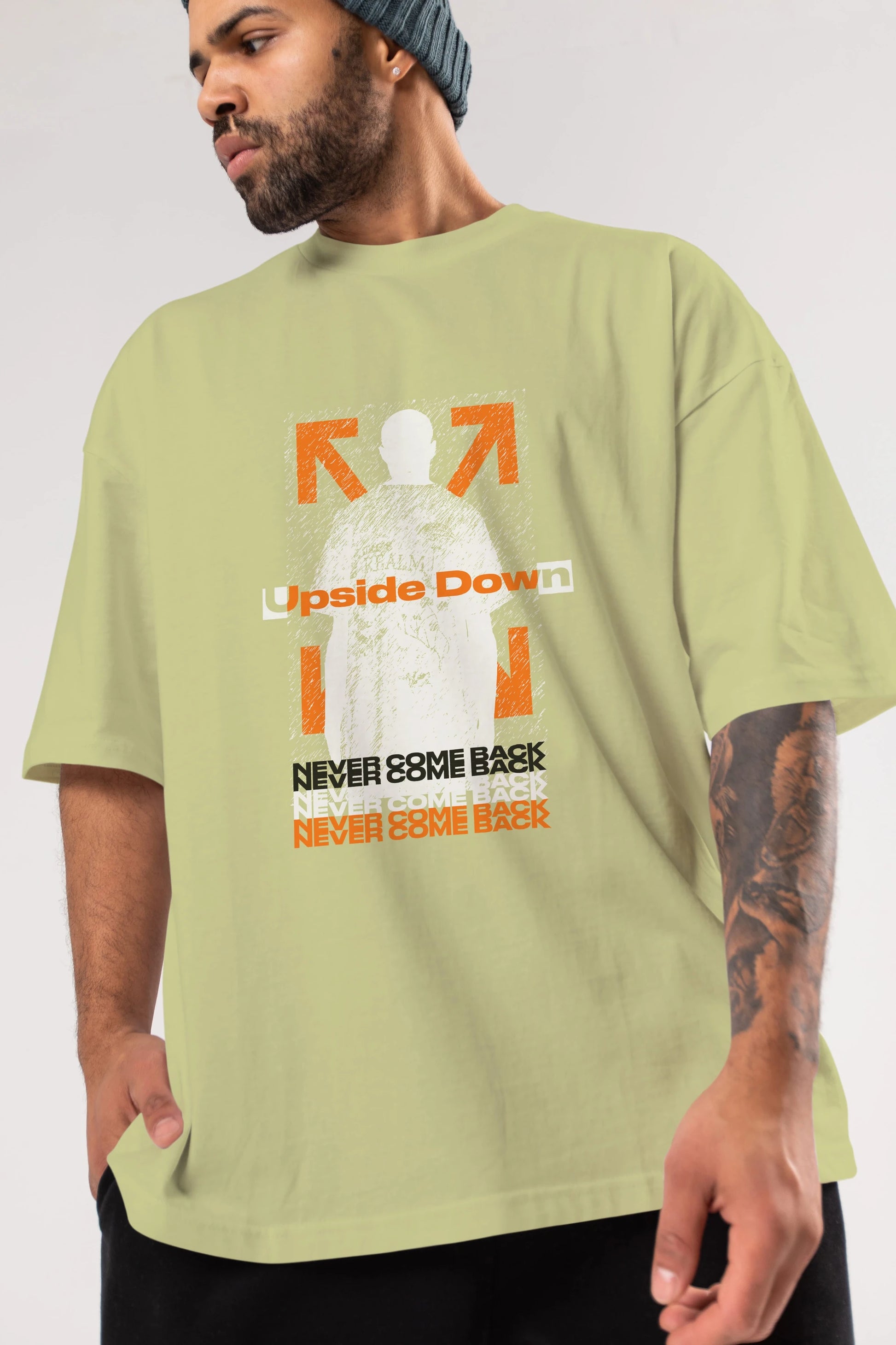Upside Down Ön Baskılı Oversize t-shirt Erkek Kadın Unisex