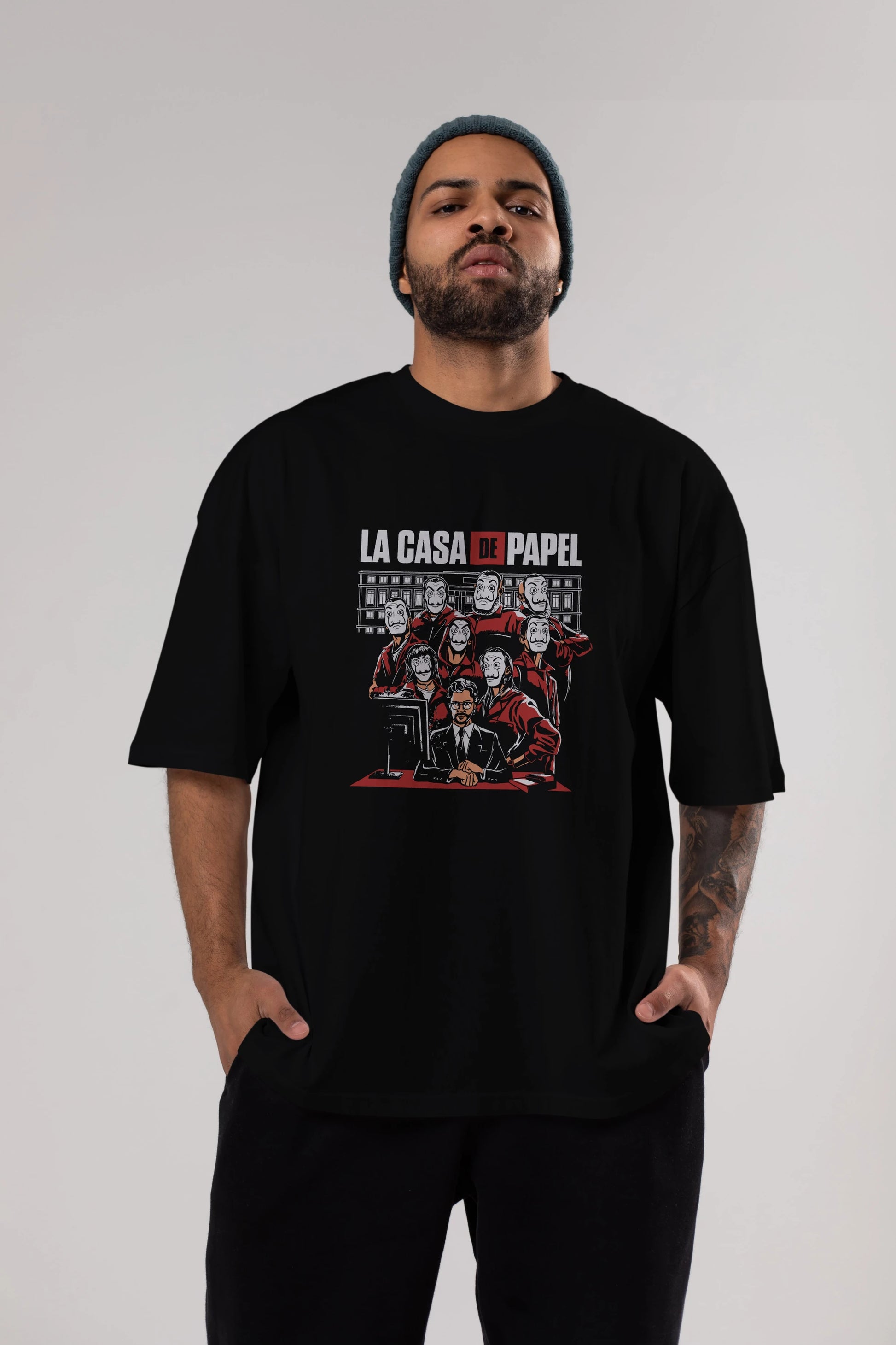 La Casa De Papel (5) Ön Baskılı Oversize t-shirt Erkek Kadın Unisex %100 Pamuk Bisiklet Yaka tişort