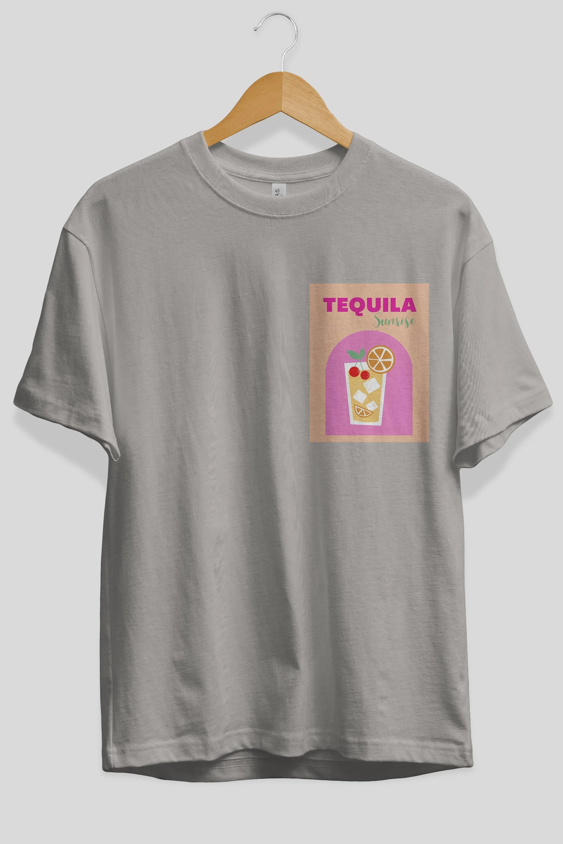 Tequila Sunrise 2 Ön Sol Baskılı Oversize t-shirt Erkek Kadın Unisex %100 Pamuk Bisiklet Yaka tişort