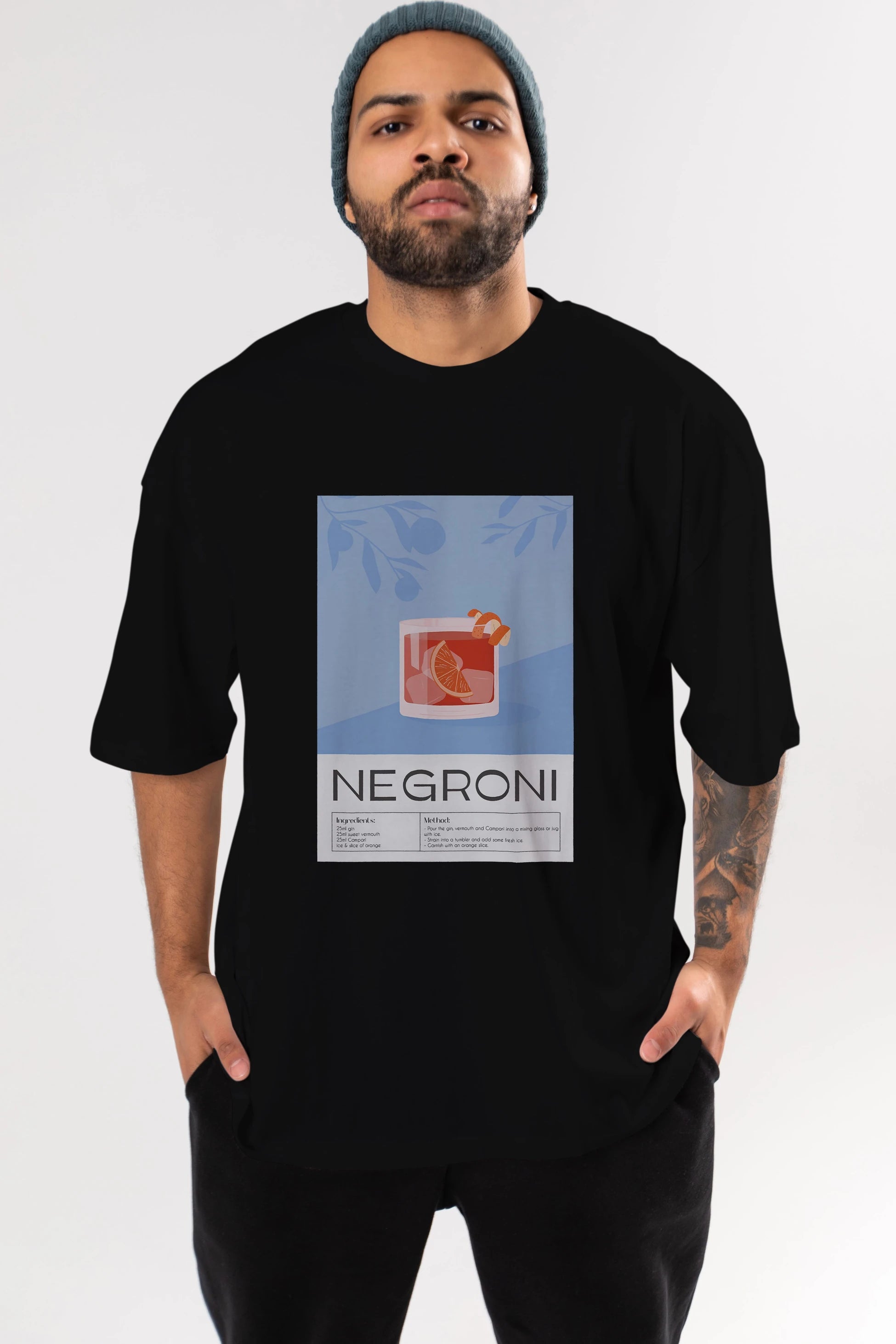Negroni Ön Baskılı Oversize t-shirt Erkek Kadın Unisex %100 Pamuk Bisiklet Yaka tişort