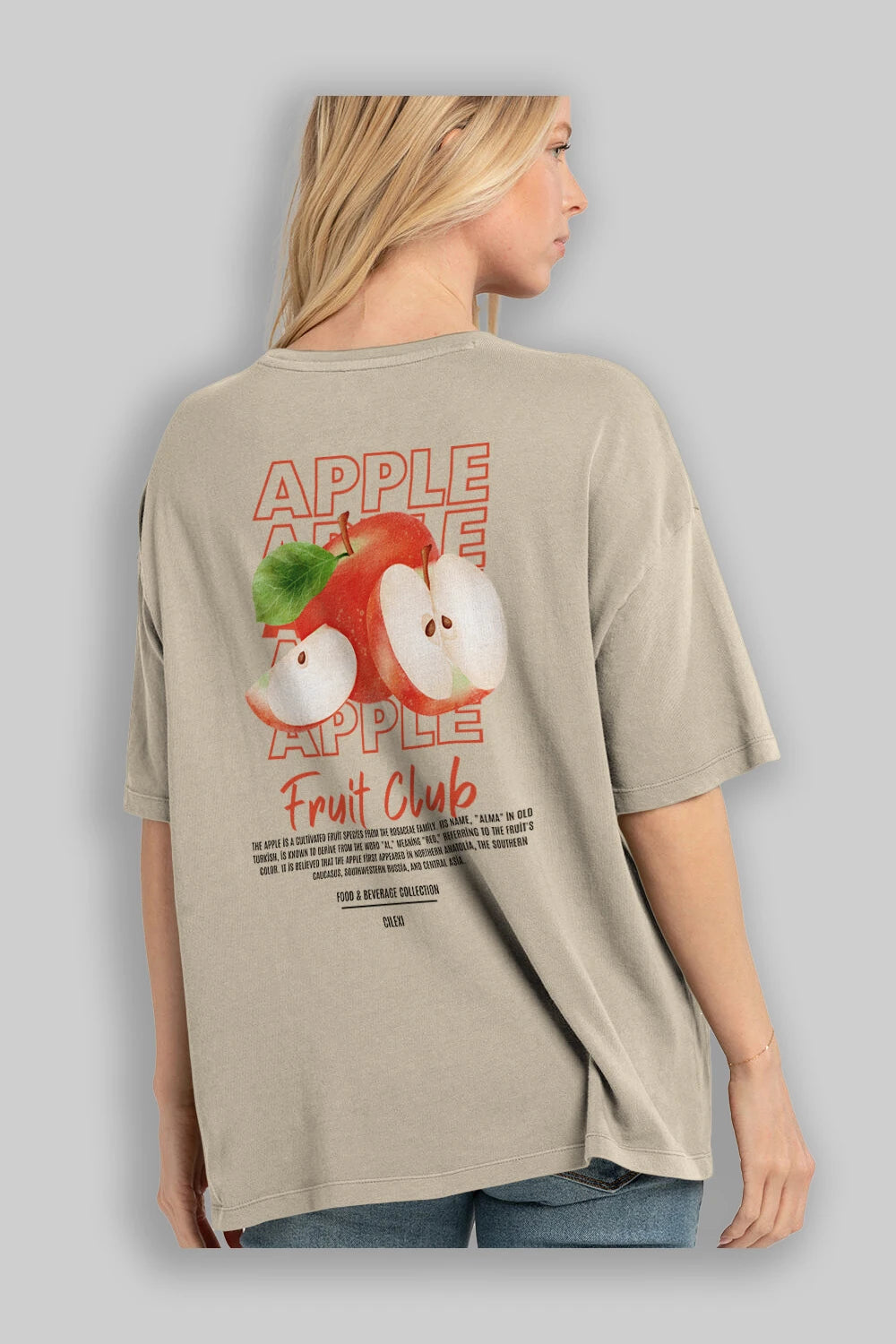 Apple Arka Baskılı Oversize t-shirt Erkek Kadın Pamuk Bisiklet Yaka tişort