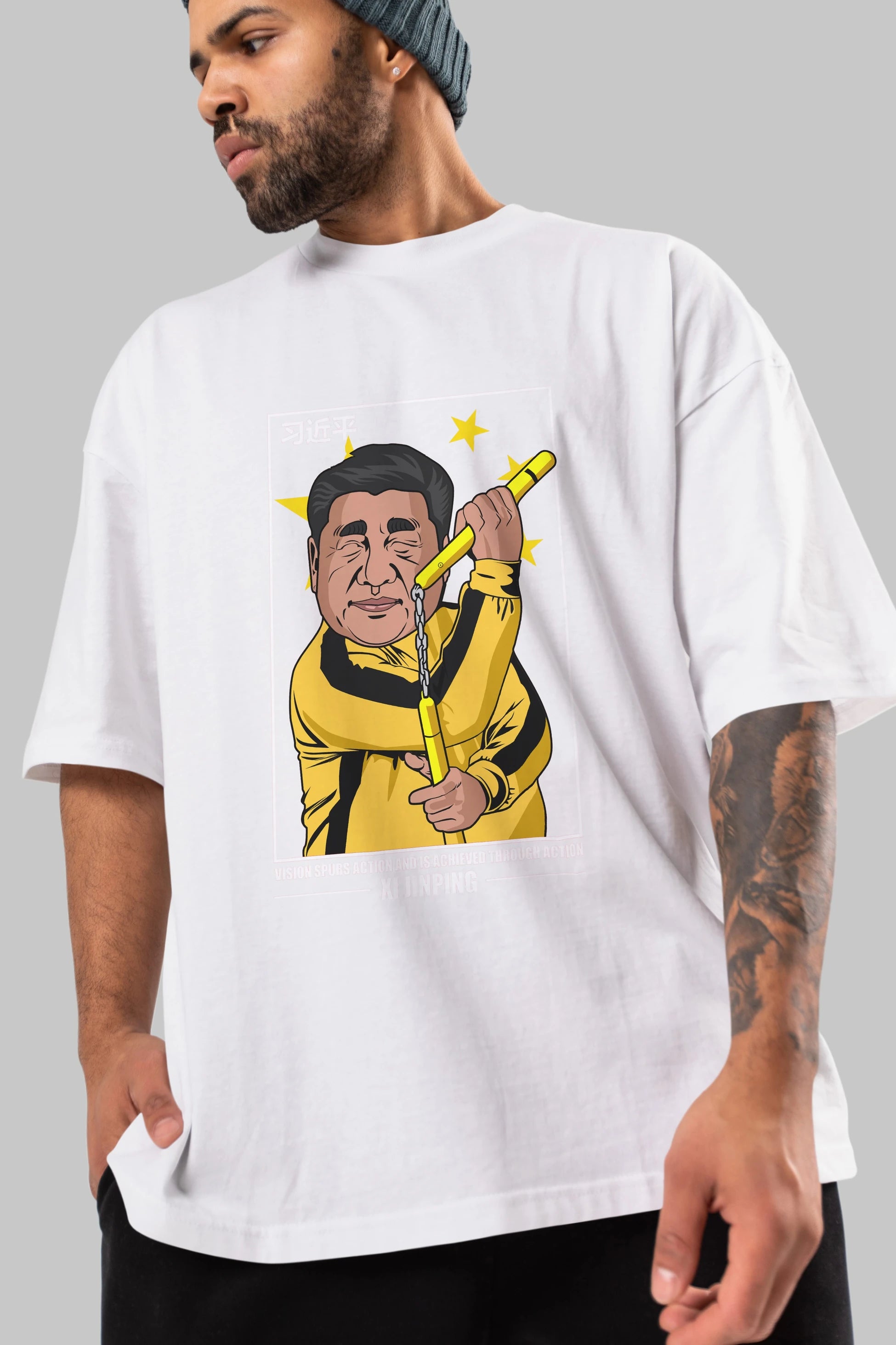 Xi Jinping Bruce Lee Ön Baskılı Oversize t-shirt Erkek Kadın Unisex %100 Pamuk tişort