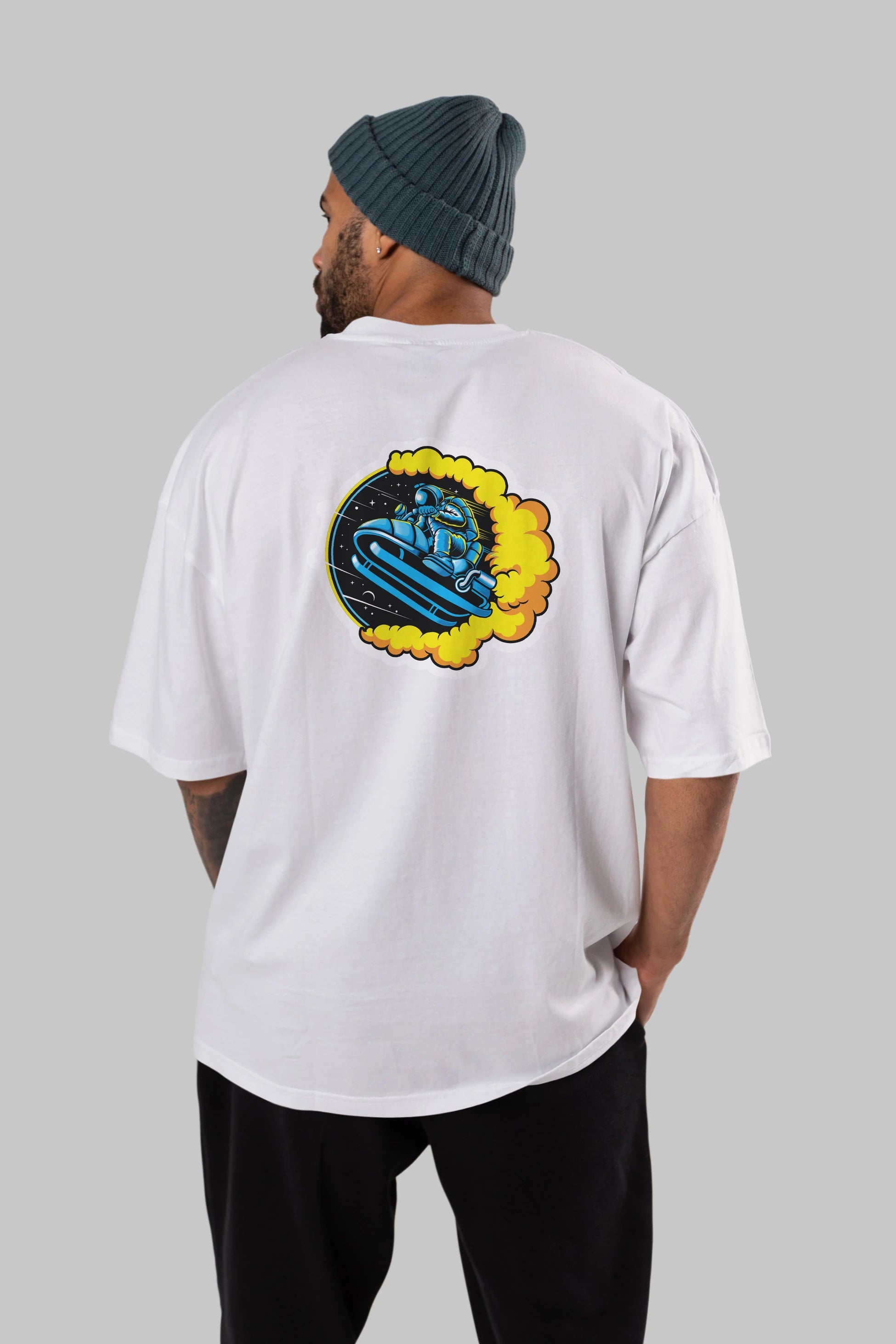 Astrojump with Snowmobile Sticker Arka Baskılı Oversize t-shirt Erkek Kadın Unisex