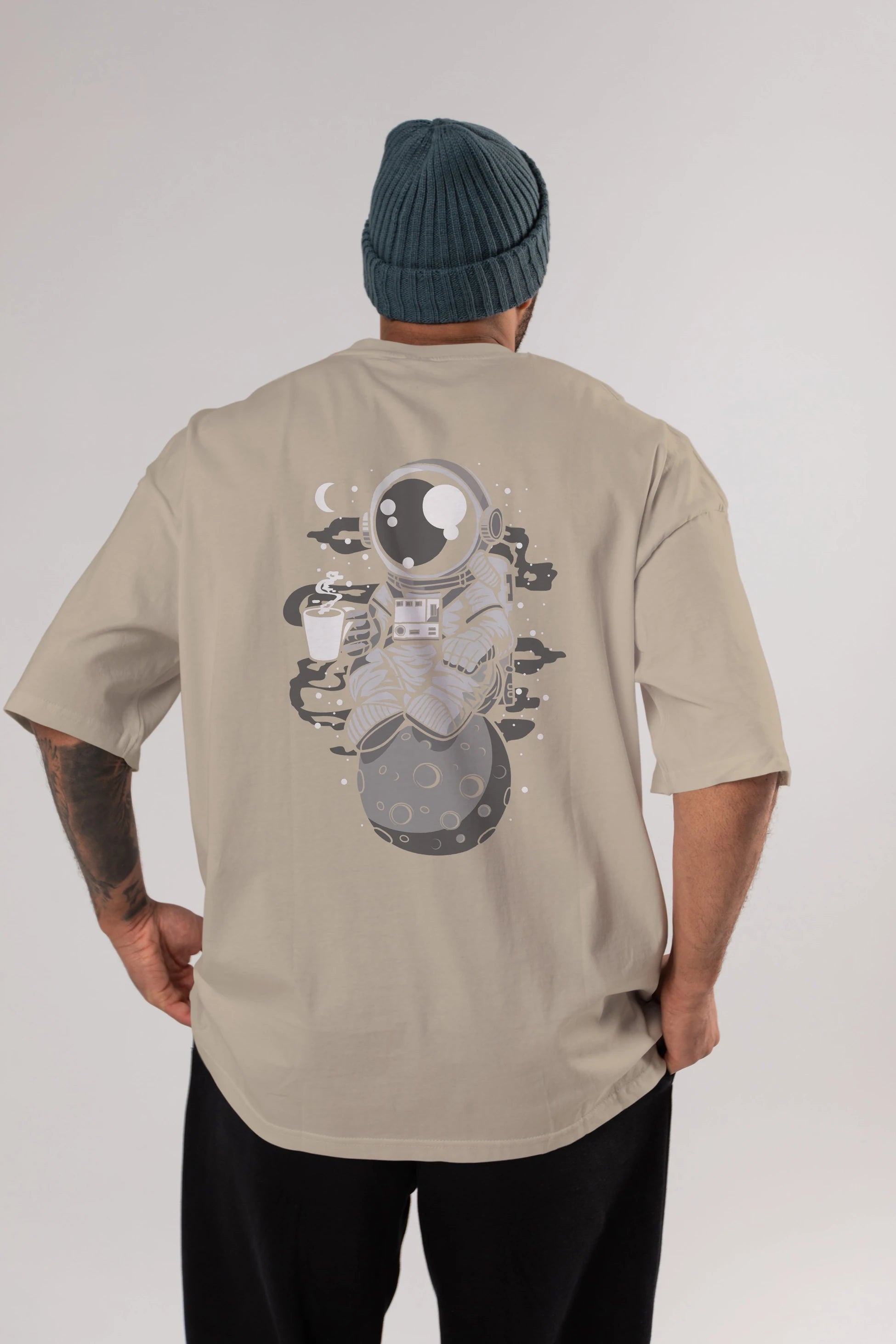 Astronaut Coffee Arka Baskılı Oversize t-shirt Erkek Kadın Unisex