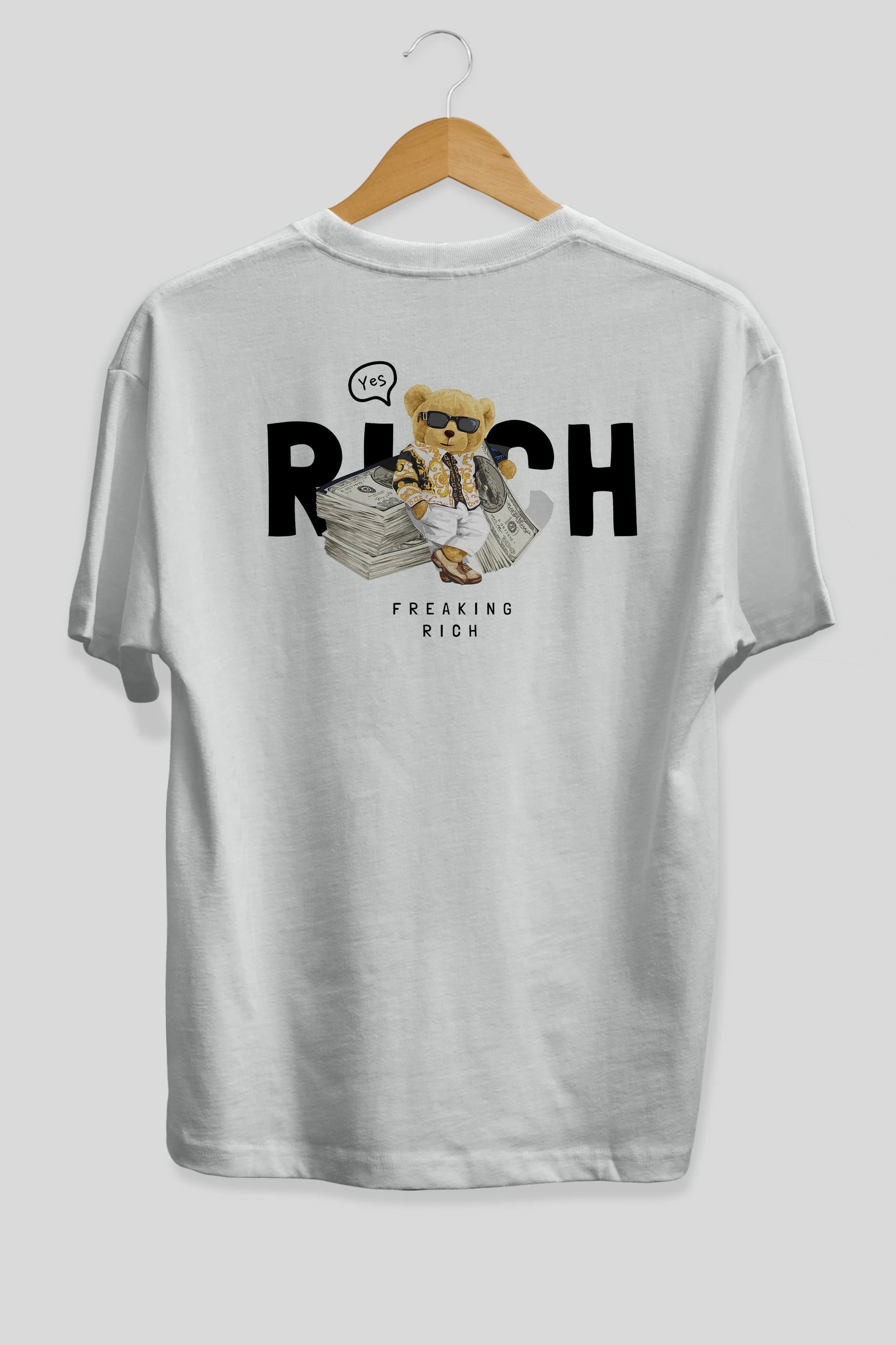 Teddy Bear Freakıng Rich Arka Baskılı Oversize t-shirt Erkek Kadın Unisex %100 Pamuk