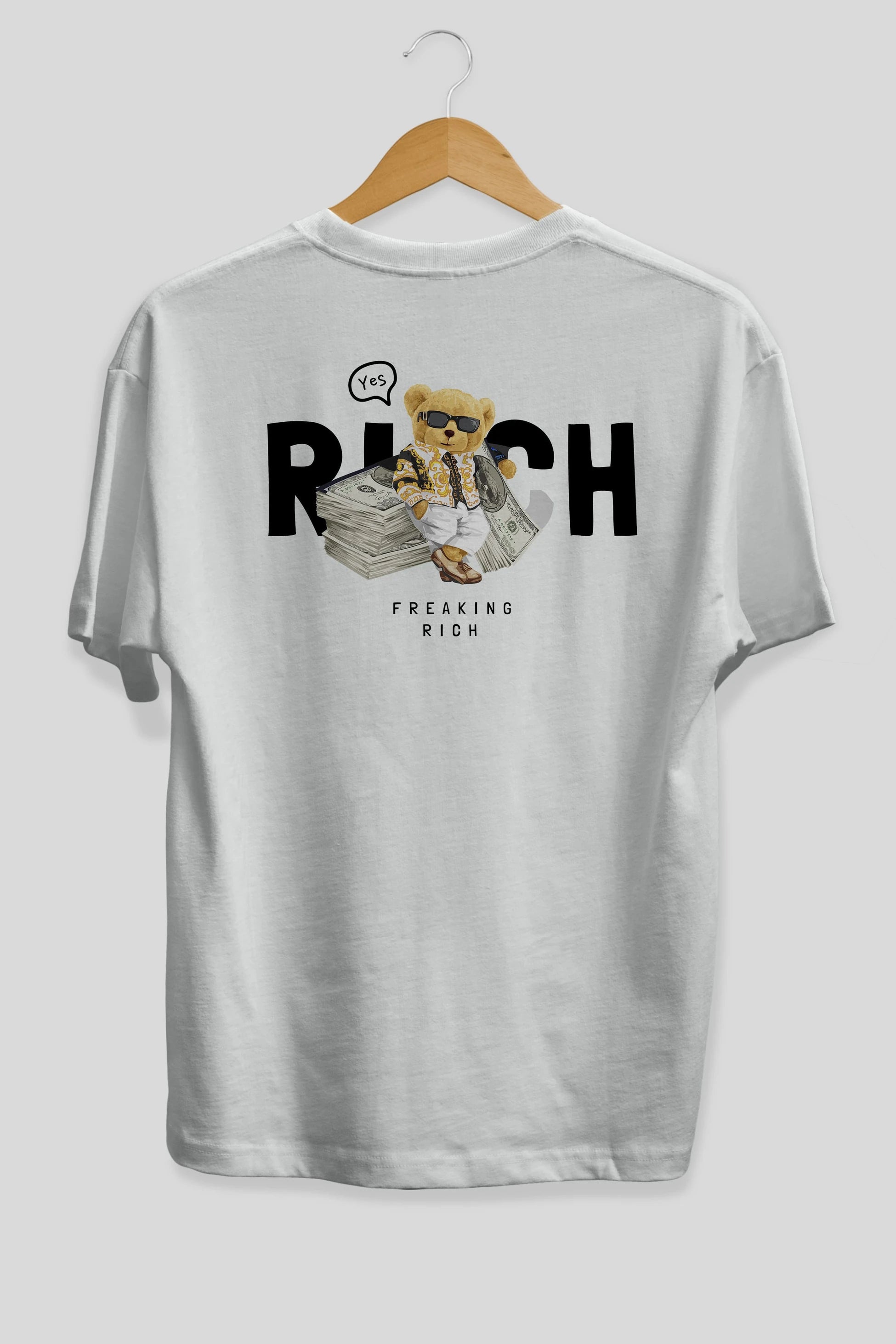 Teddy Bear Freakıng Rich Arka Baskılı Oversize t-shirt Erkek Kadın Unisex %100 Pamuk