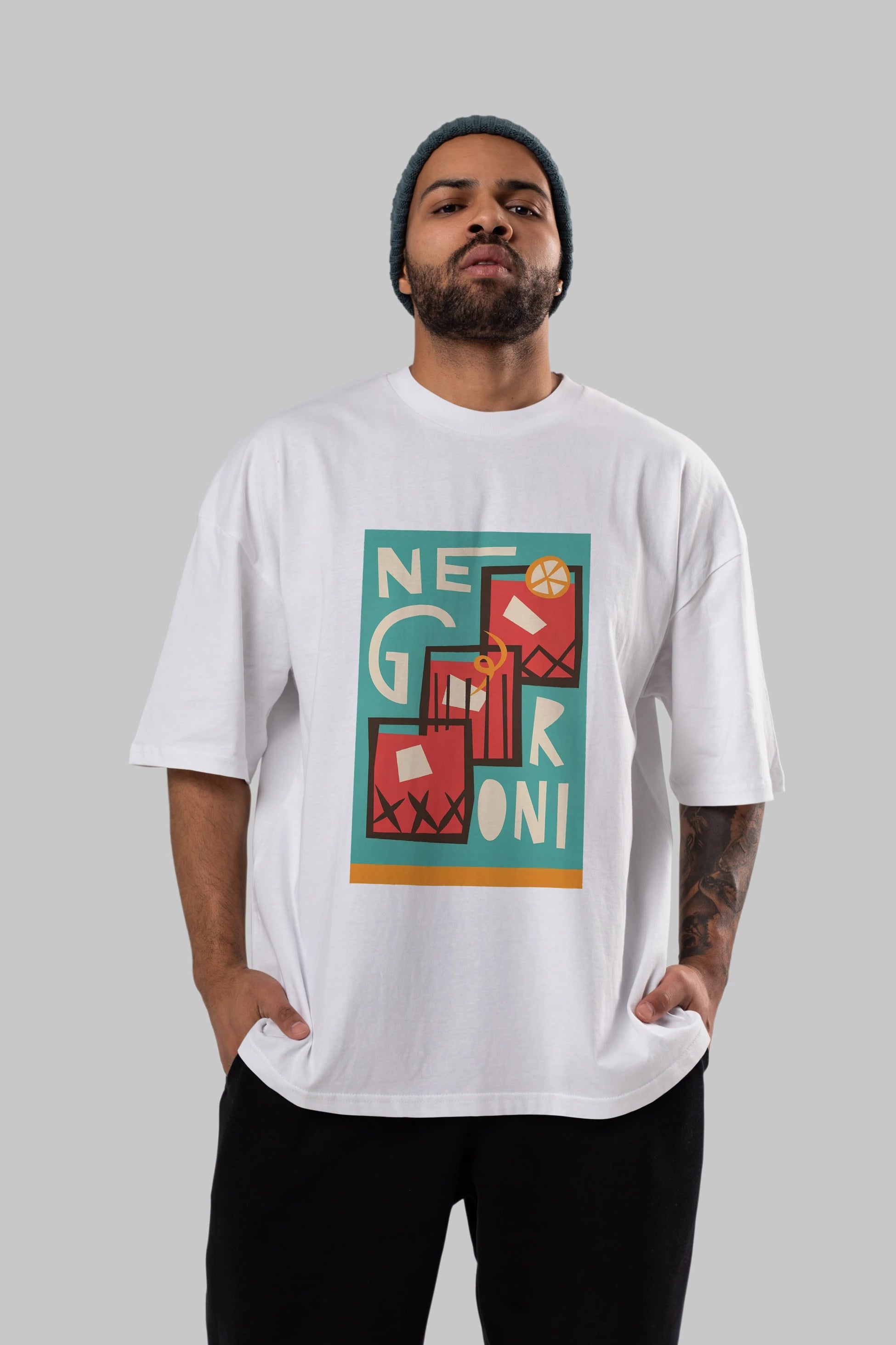 Negroni 3 Ön Baskılı Oversize t-shirt Erkek Kadın Unisex %100 Pamuk Bisiklet Yaka tişort