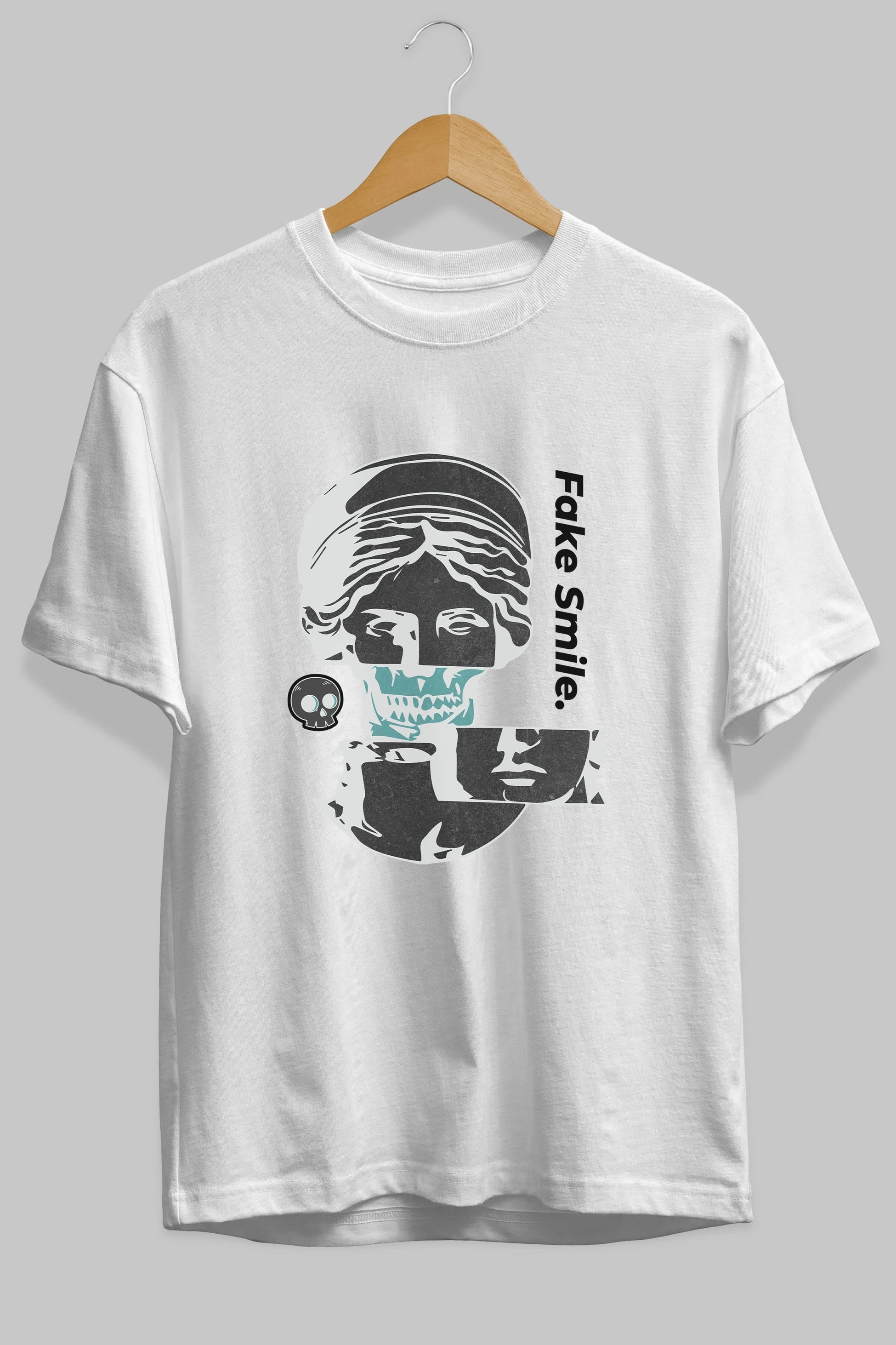 Fake Smile Yazılı Ön Baskılı Oversize t-shirt Erkek Kadın Unisex