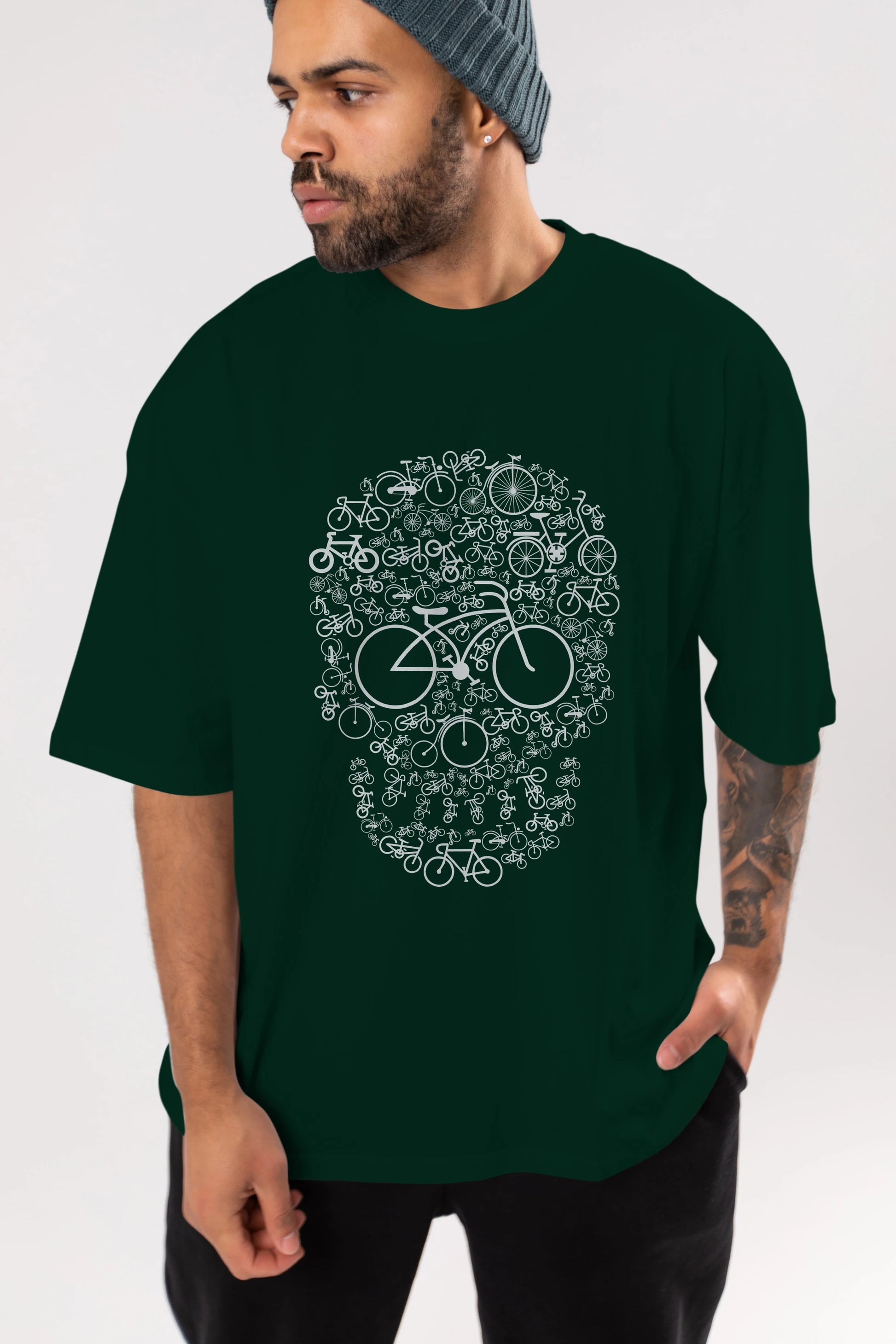 Bicycle Skull Ön Baskılı Oversize t-shirt %100 pamuk Erkek Kadın Unisex