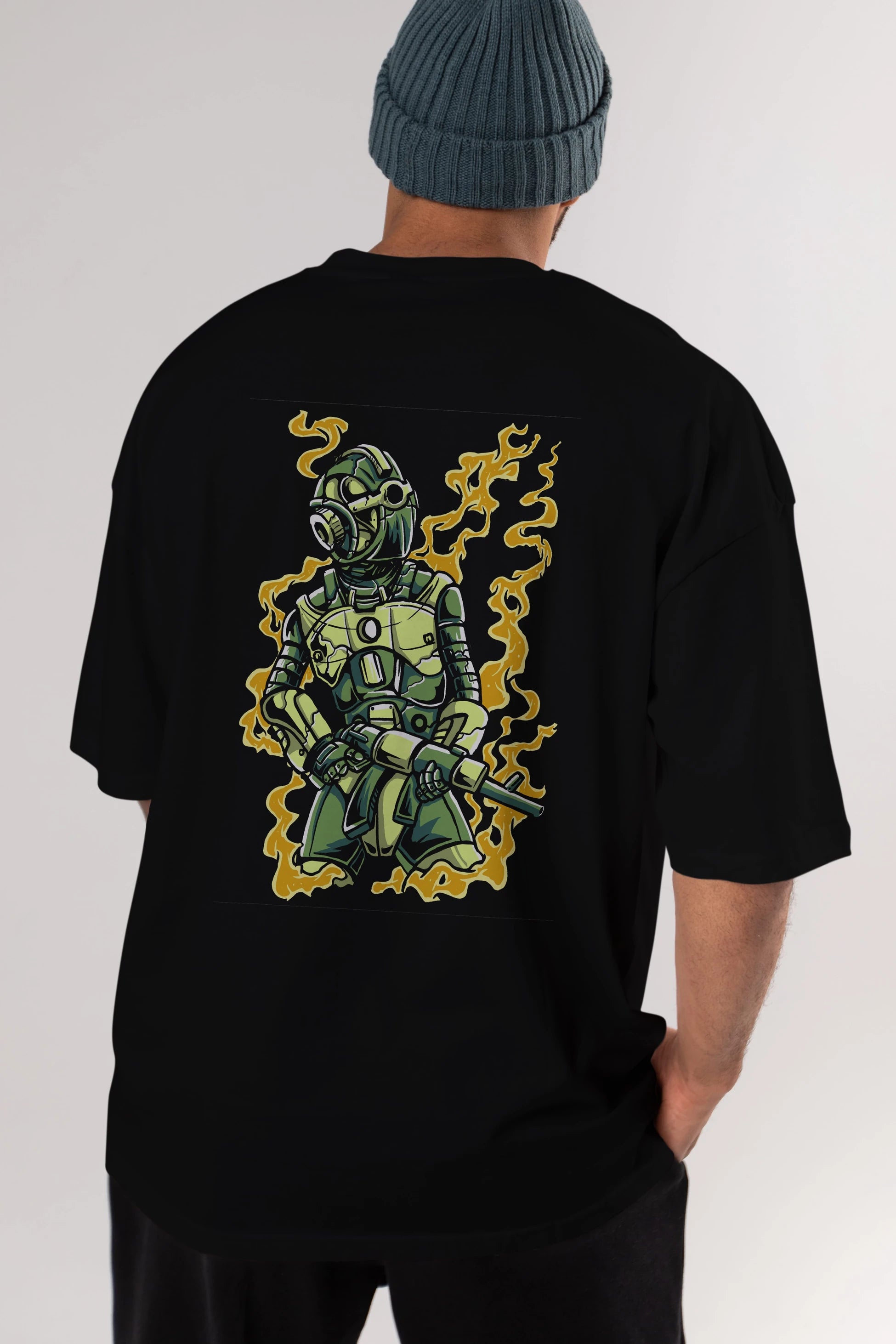 Robot Soldier Arka Baskılı Oversize t-shirt Erkek Kadın Unisex %100 Pamuk