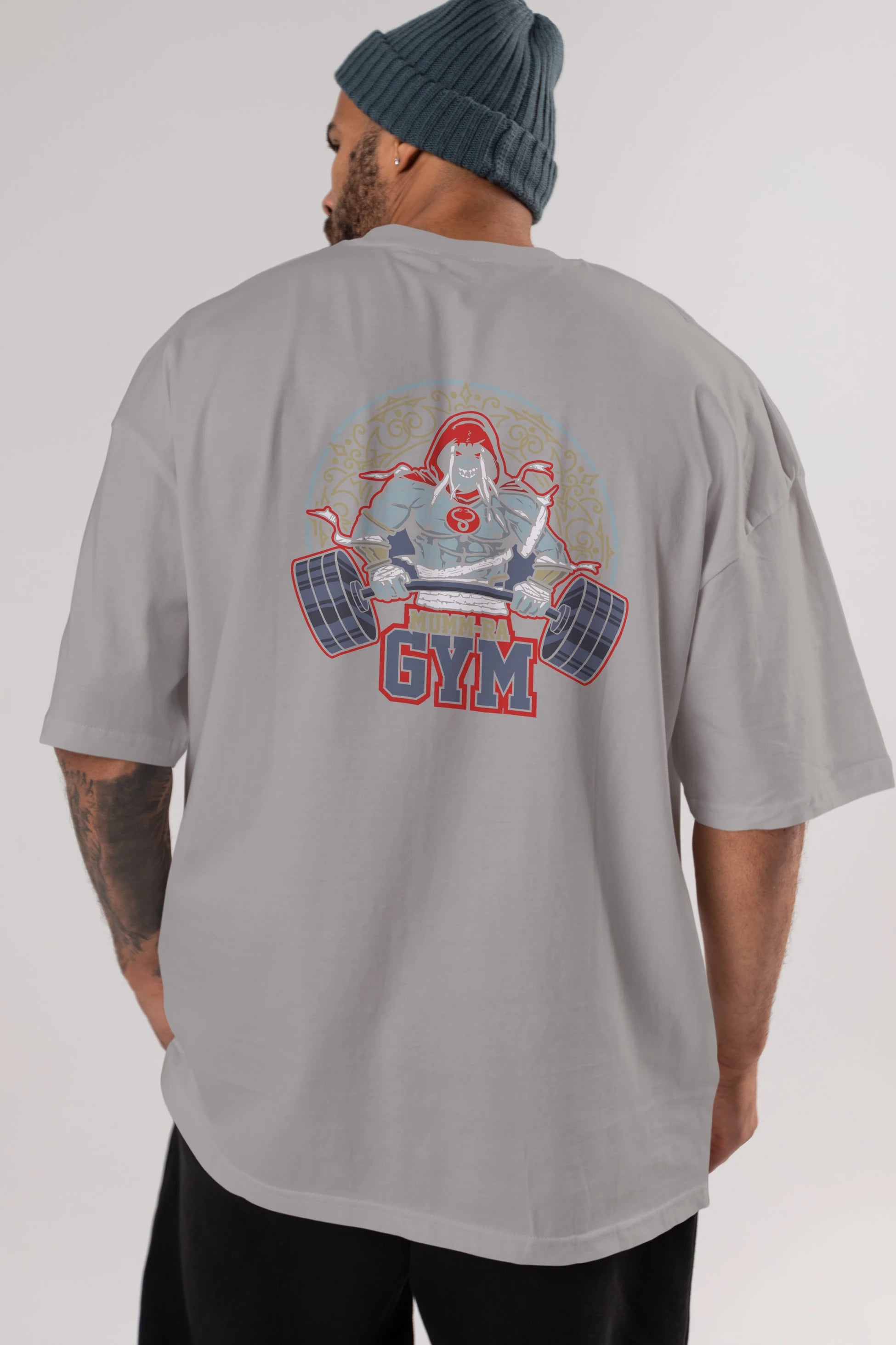 Mumm-ra GYM Arka Baskılı Oversize t-shirt Erkek Kadın Unisex %100 Pamuk Bisiklet Yaka tişort