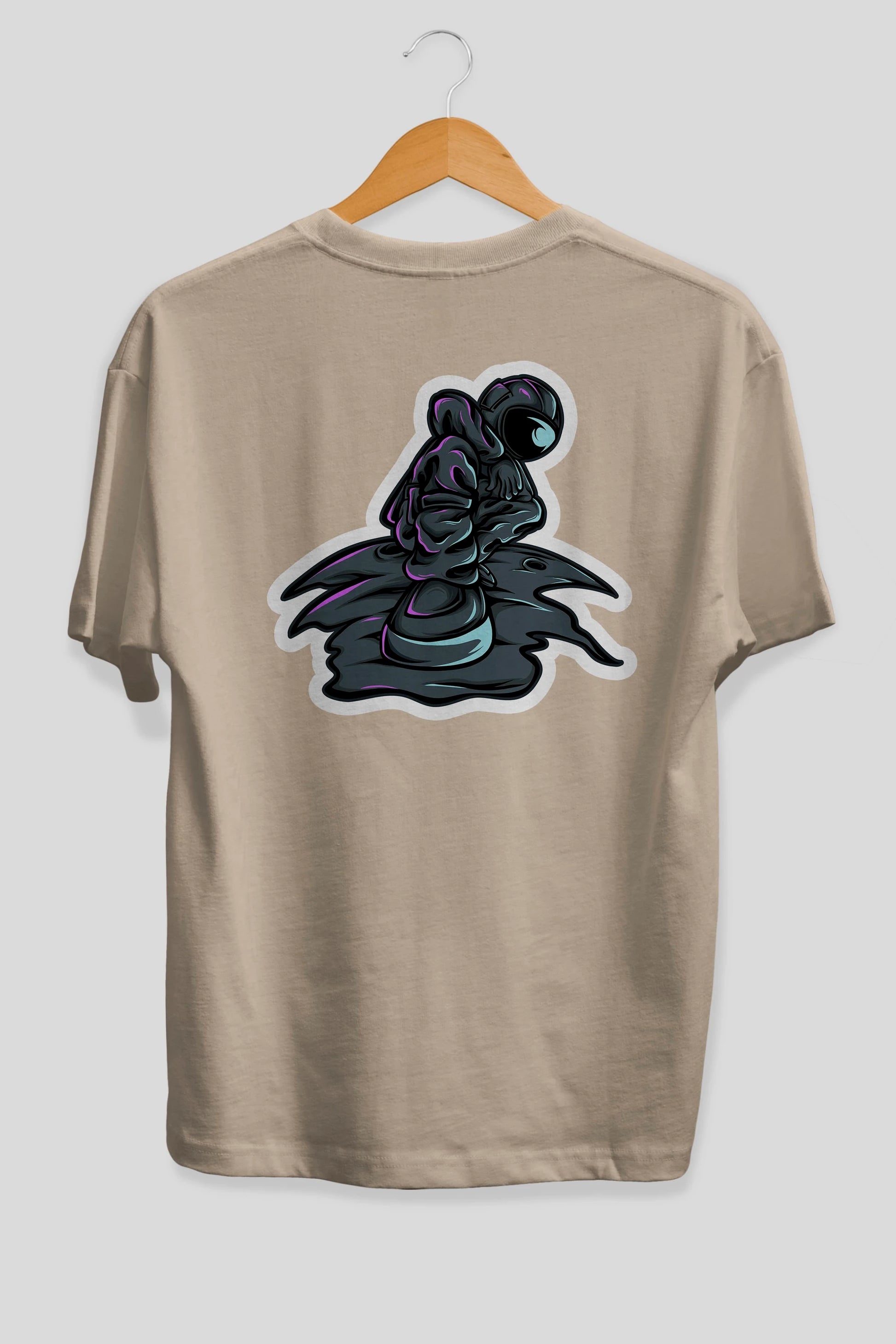 Stylish Astronaut Sticker Arka Baskılı Oversize t-shirt Erkek Kadın Unisex