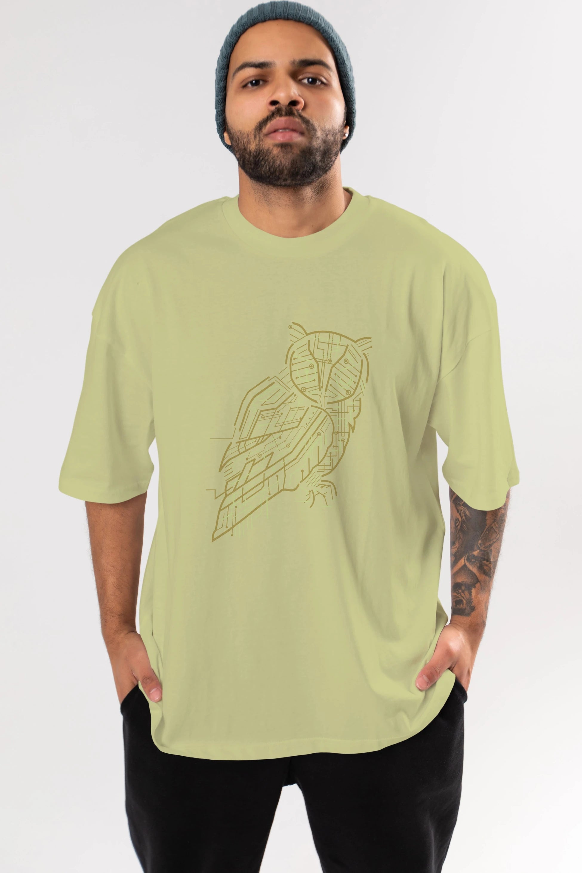 Electrical Owl Ön Baskılı Oversize t-shirt %100 pamuk Erkek Kadın Unisex