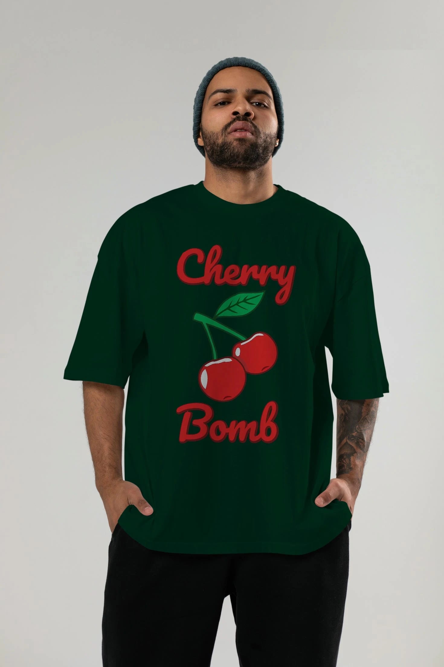 Cherry Bomb Cherries 1 Ön Baskılı Oversize t-shirt Erkek Kadın Pamuk Bisiklet Yaka tişort