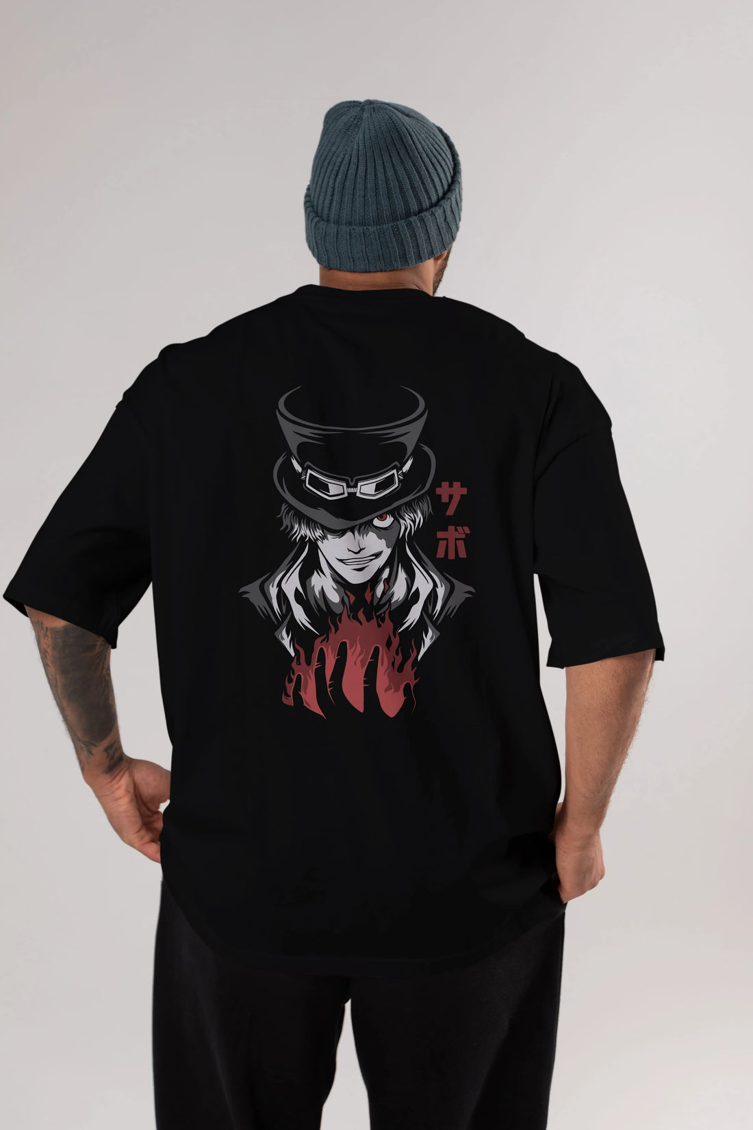 SaboOnePiece Anime Arka Baskılı Oversize t-shirt Erkek Kadın Unisex