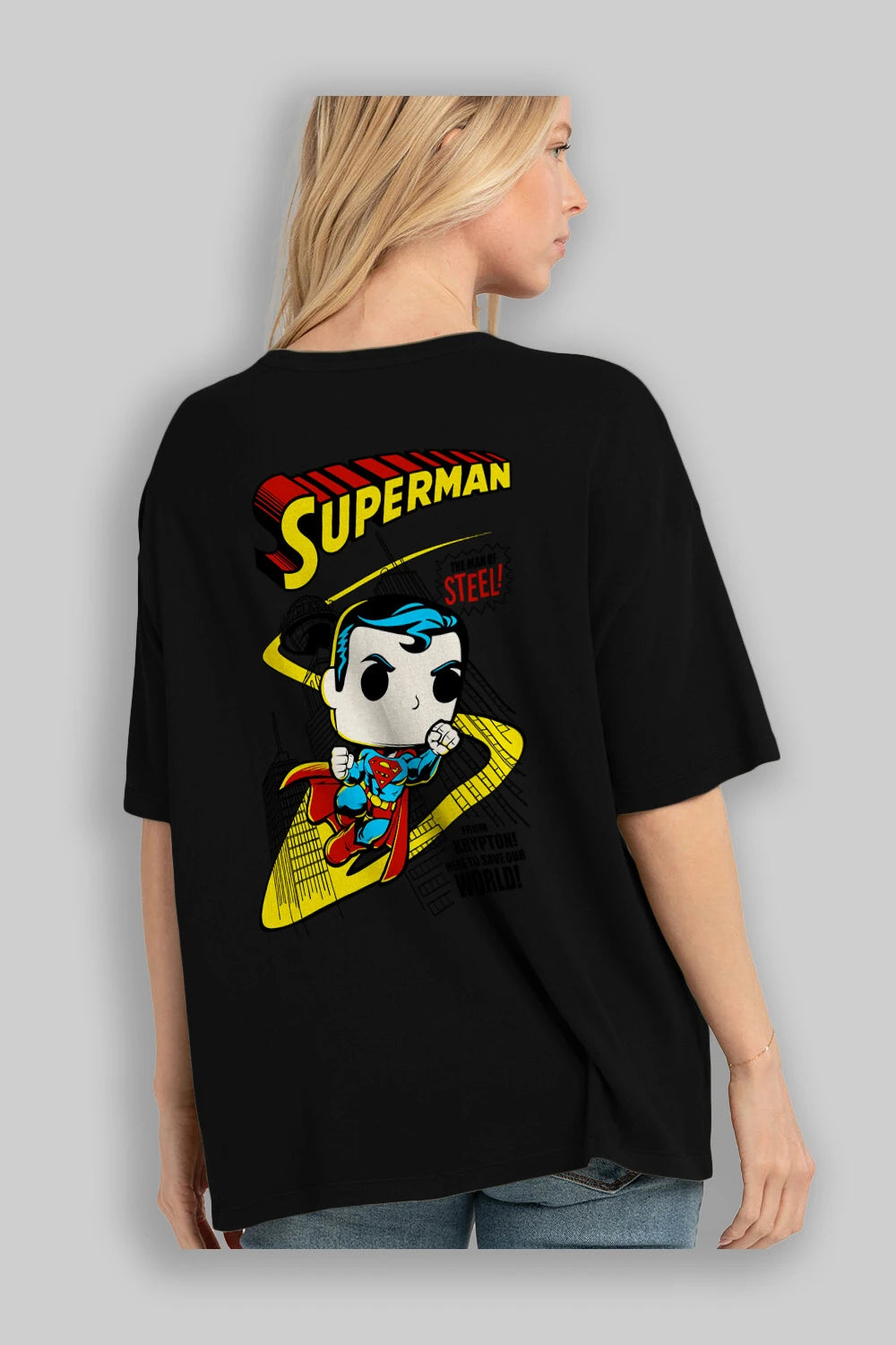Superman (2) Arka Baskılı Oversize t-shirt Erkek Kadın Unisex %100 Pamuk Bisiklet Yaka tişort