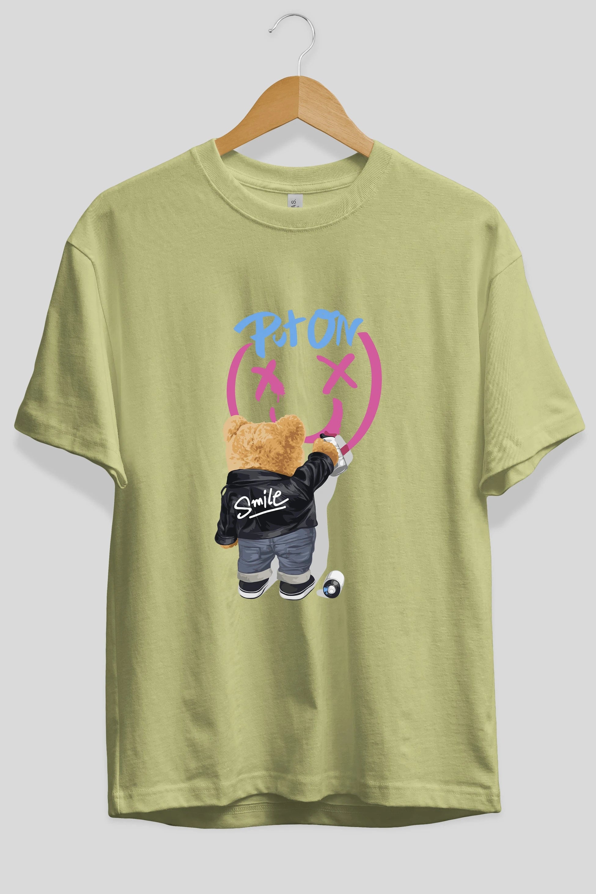 Put on Smile Bear Ön Baskılı Oversize t-shirt Erkek Kadın Unisex