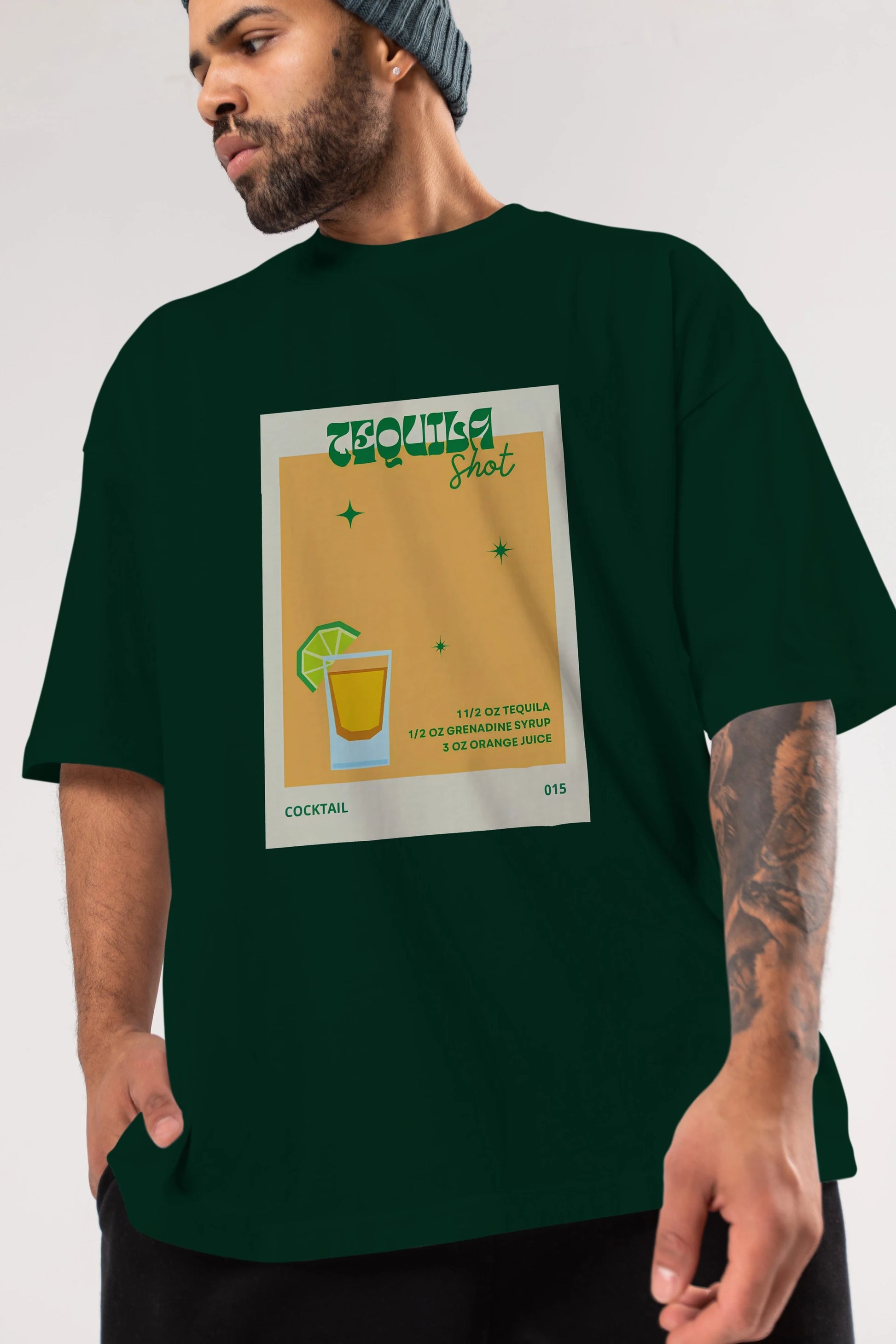 Tequila Shot 2 Ön Baskılı Oversize t-shirt Erkek Kadın Unisex %100 Pamuk Bisiklet Yaka tişort