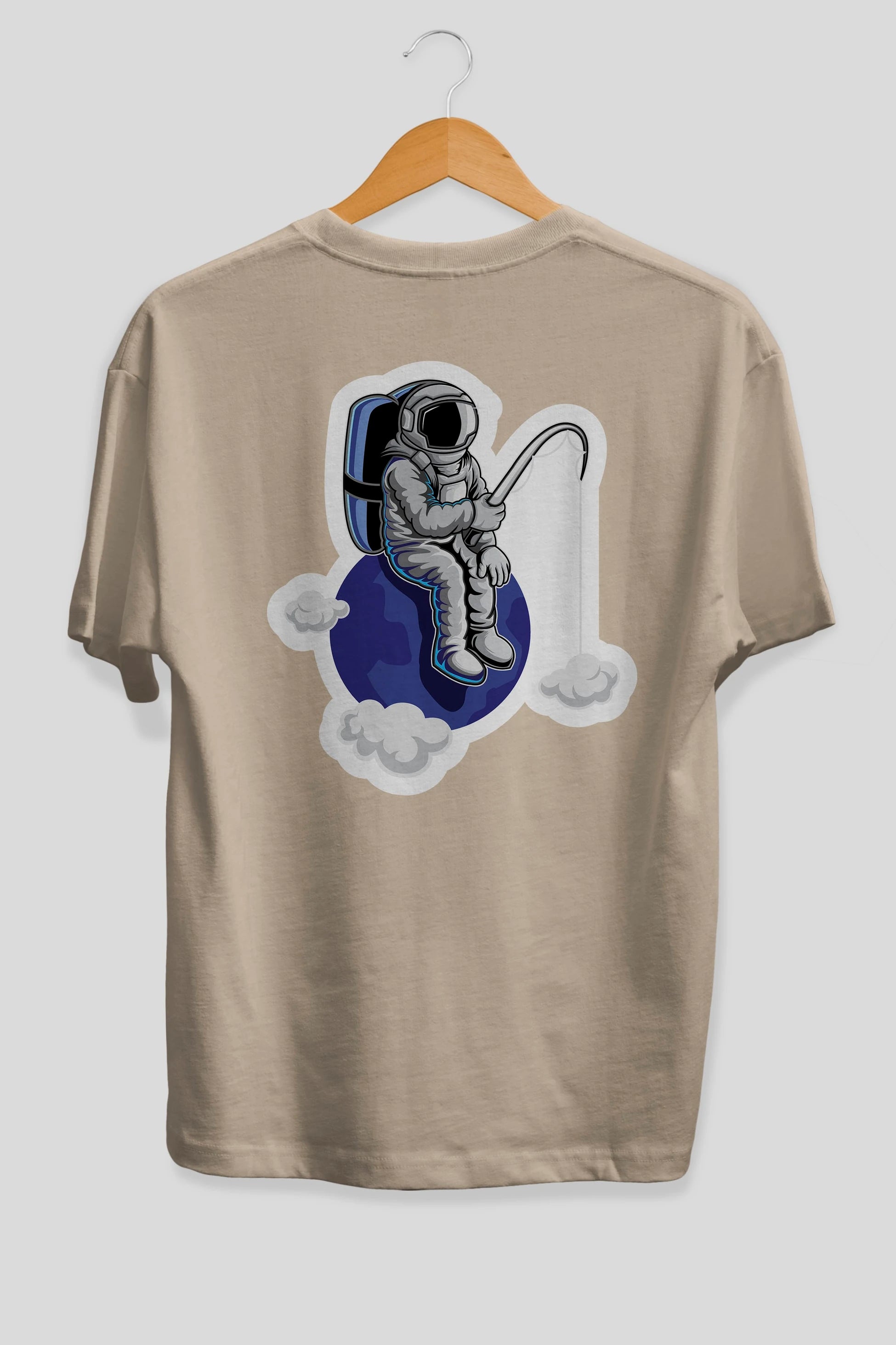 Astronaut Fishing Sticker Arka Baskılı Oversize t-shirt Erkek Kadın Unisex