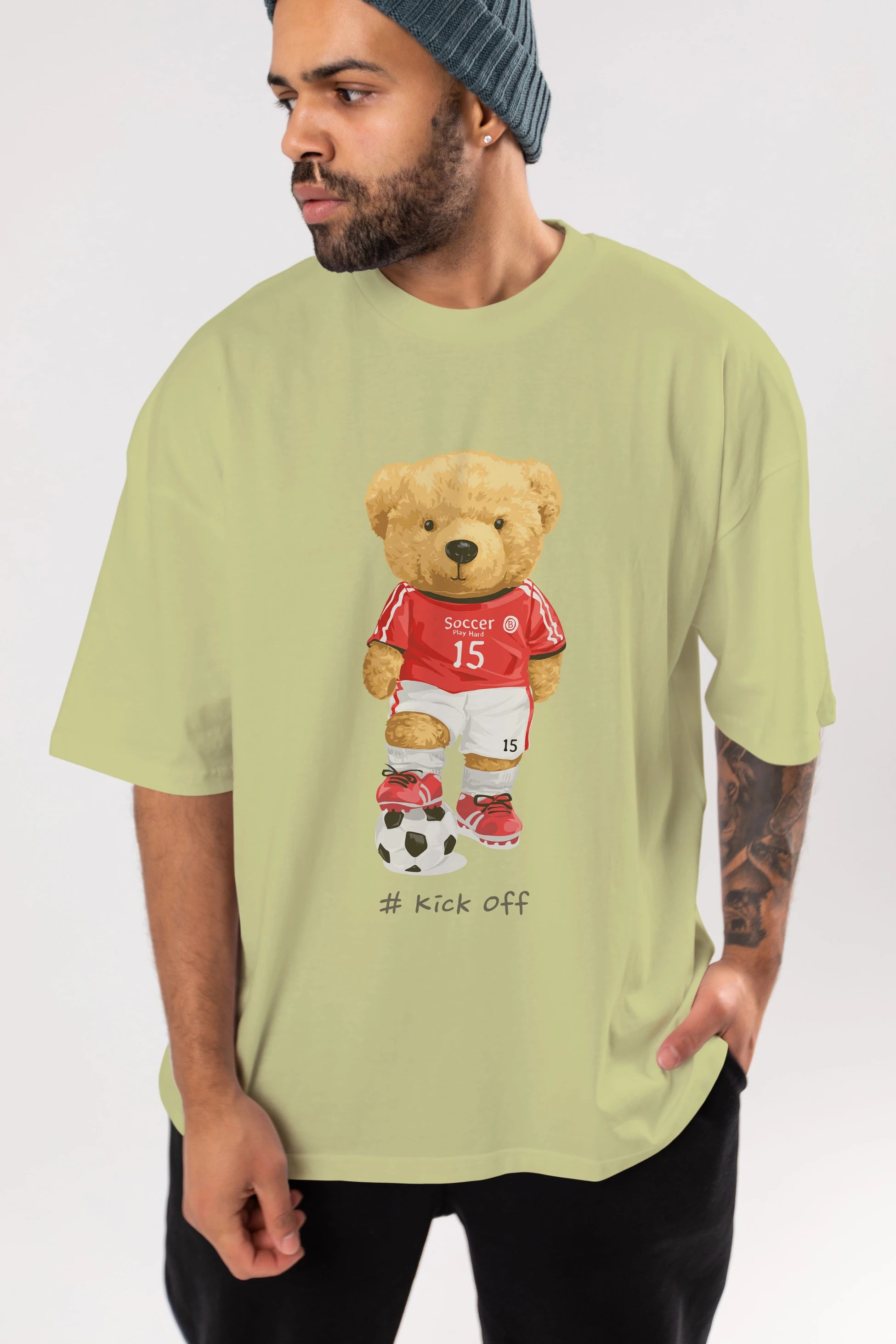 Teddy Bear Kick Off Ön Baskılı Oversize t-shirt Erkek Kadın Unisex %100 Pamuk
