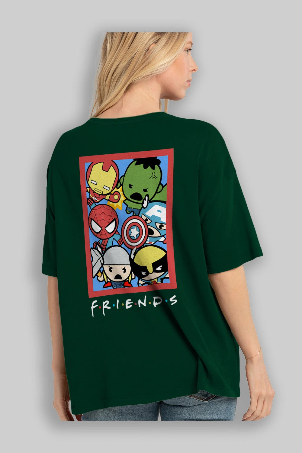 Friends Avenger Arka Baskılı Oversize t-shirt Erkek Kadın Unisex %100 Pamuk Bisiklet Yaka tişort