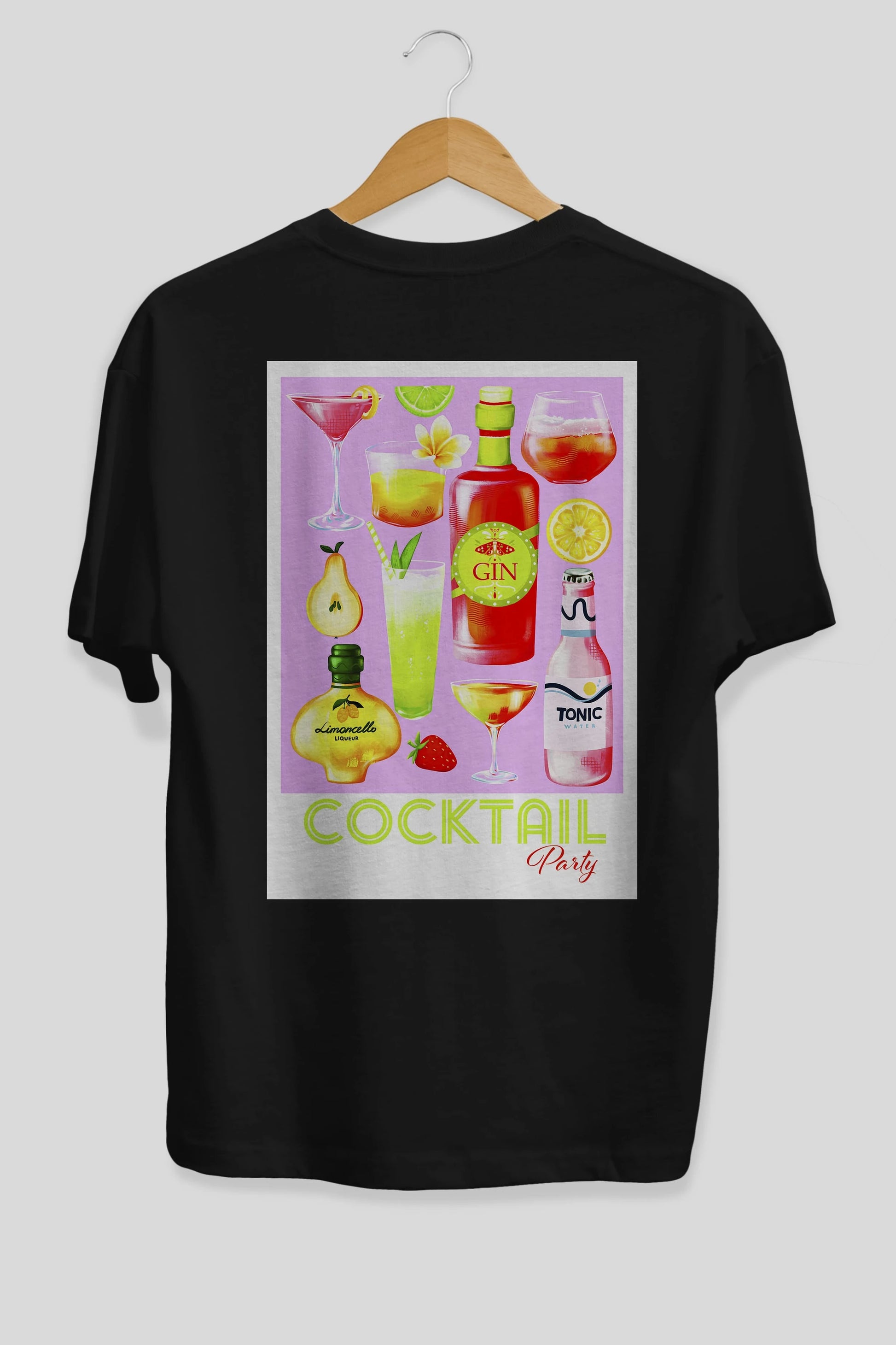 Cocktail Party Arka Baskılı Oversize t-shirt Erkek Kadın Unisex %100 Pamuk Bisiklet Yaka tişort