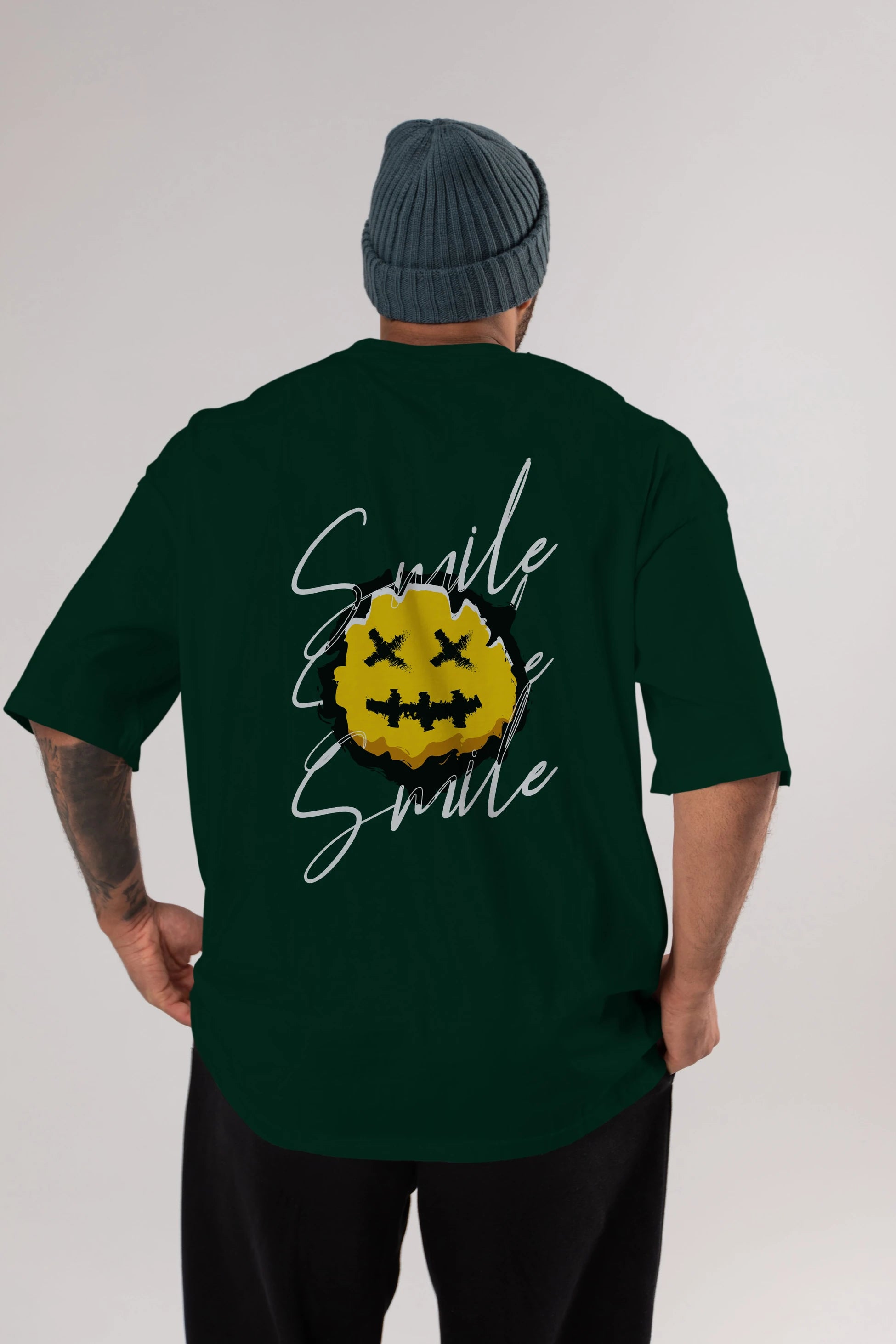Smile Emoji Arka Baskılı Oversize t-shirt Erkek Kadın Unisex