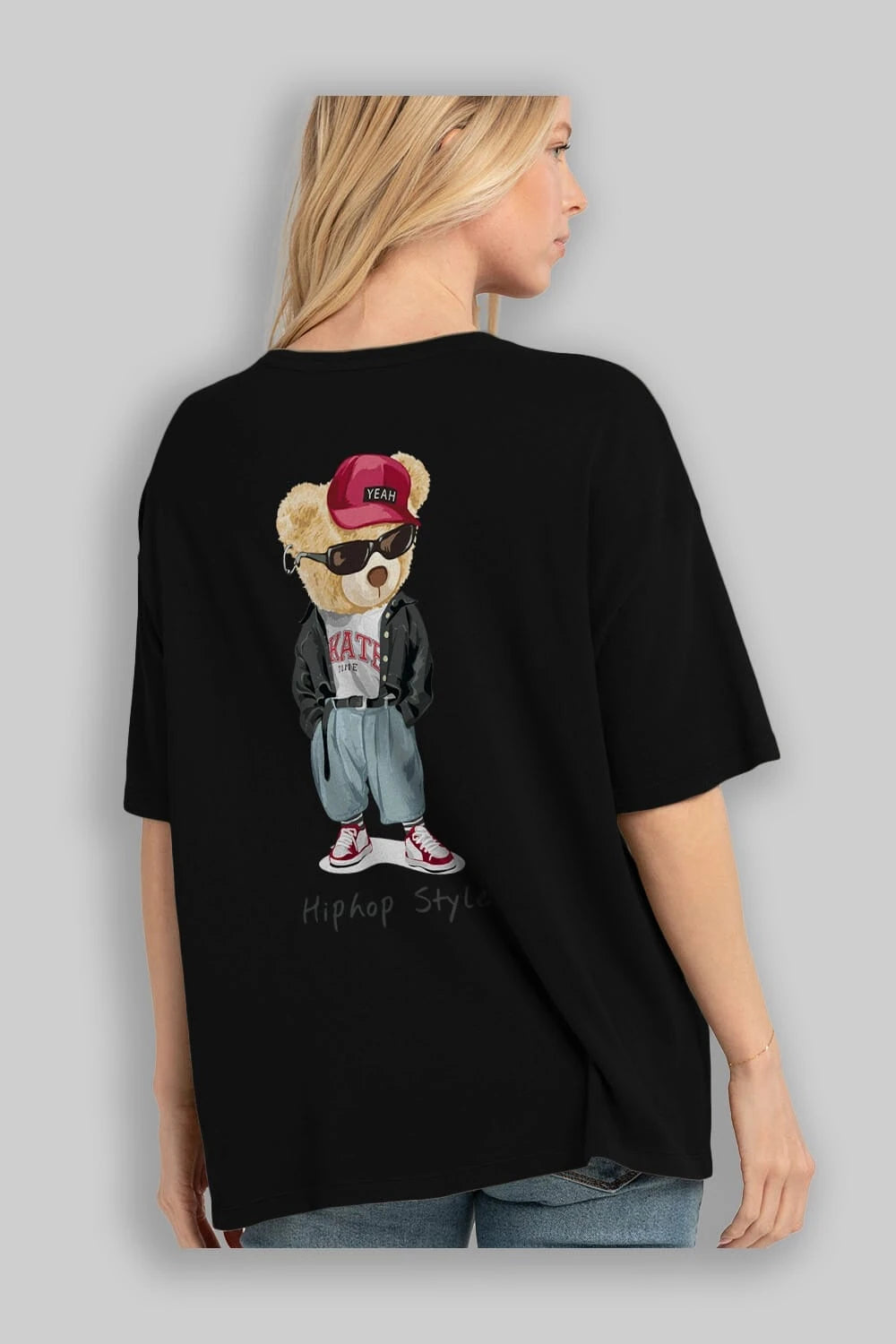 Teddy Bear Hiphop Style Arka Baskılı Oversize t-shirt Erkek Kadın Unisex %100 Pamuk