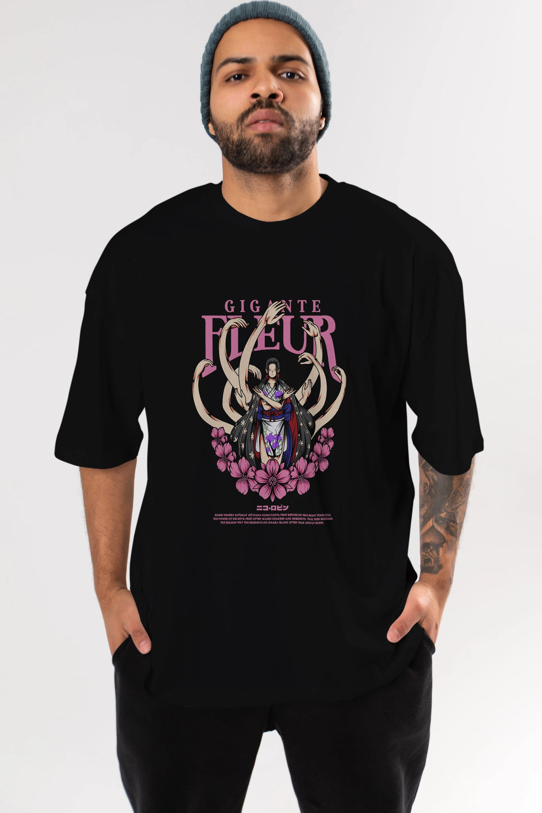 Gigante Fleur Anime Ön Baskılı Oversize t-shirt %100 pamuk Erkek Kadın Unisex