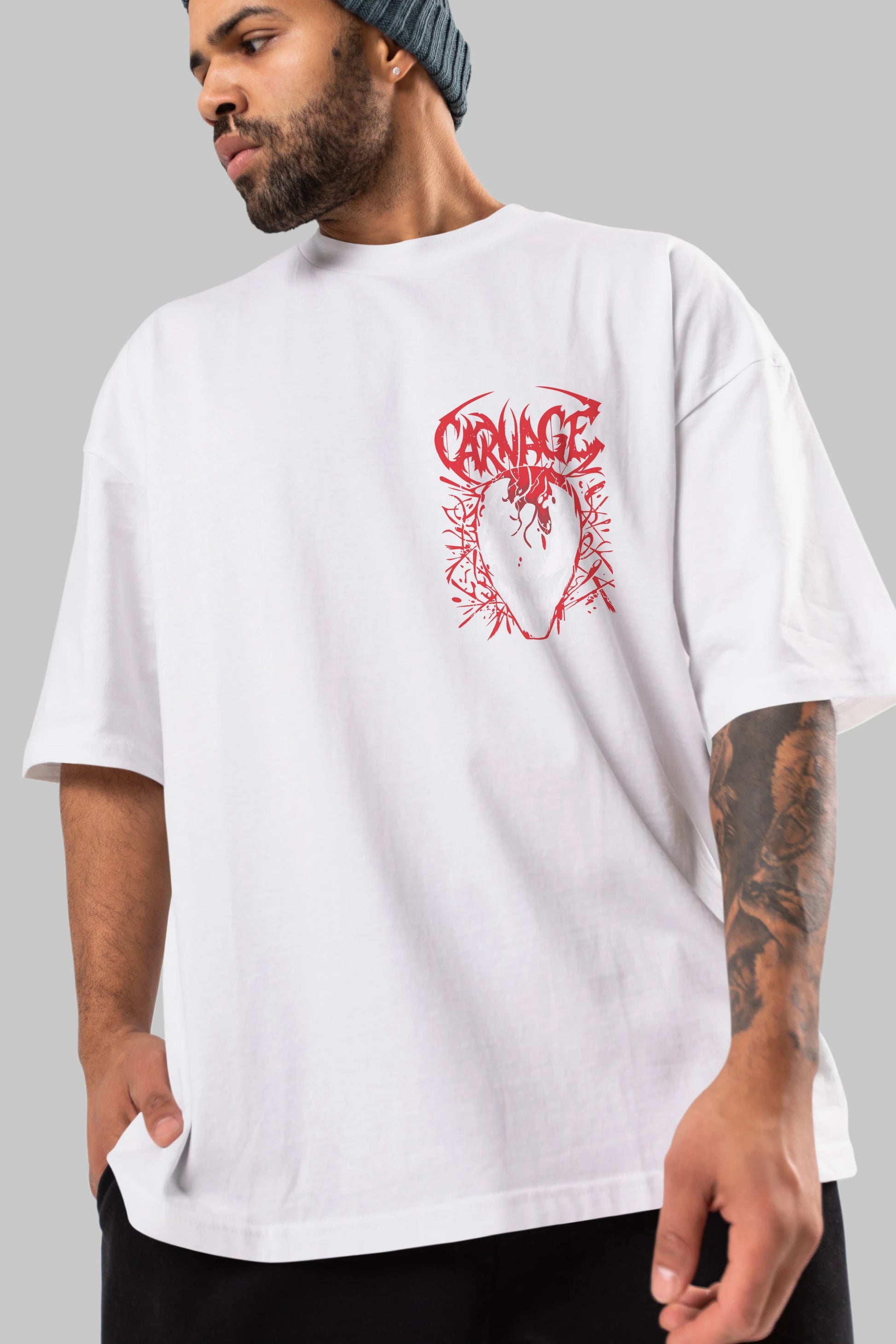 Venom (22) Ön Sol Baskılı Oversize t-shirt Erkek Kadın Unisex %100 Pamuk Bisiklet Yaka tişort