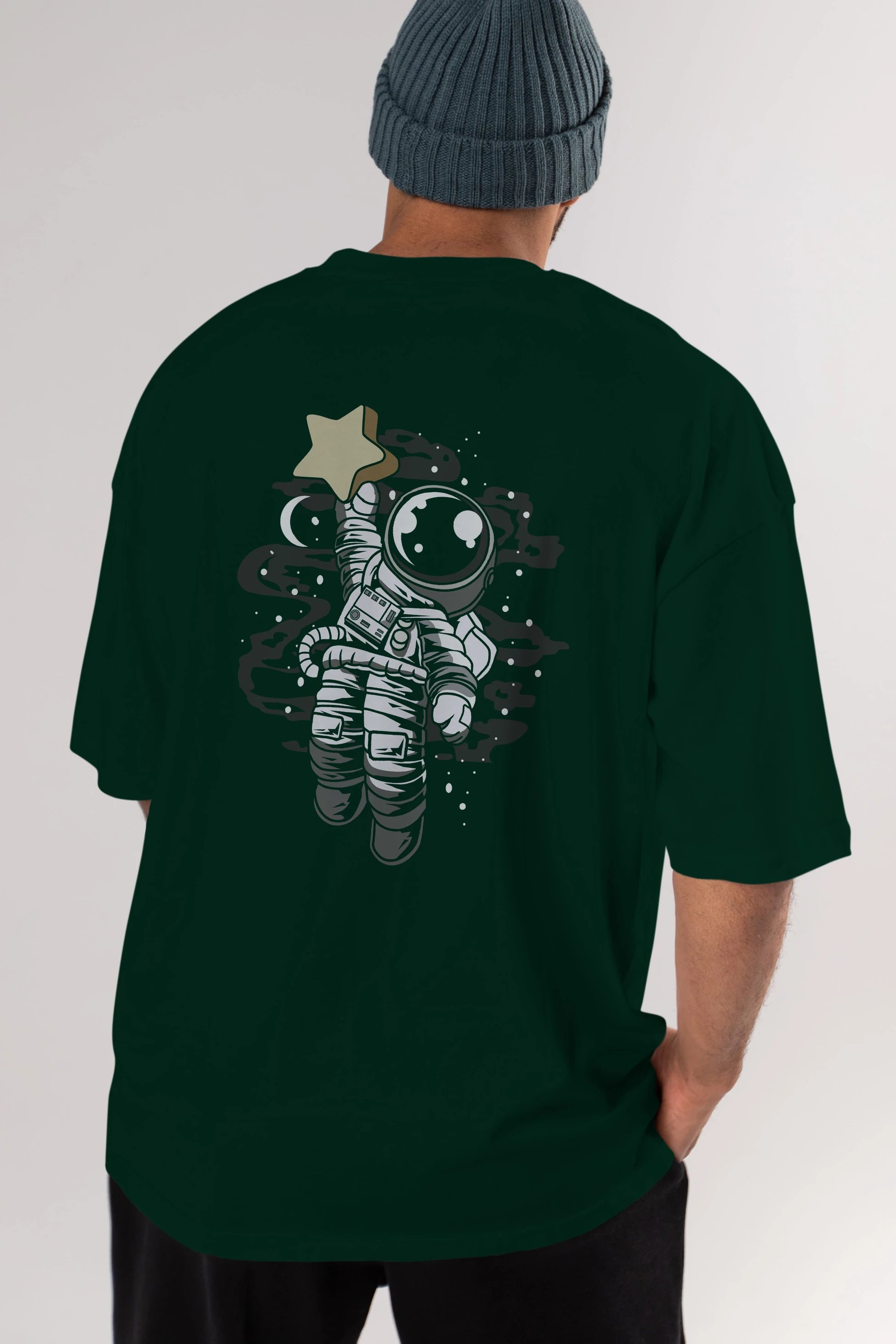Astronaut Reach The Star Arka Baskılı Oversize t-shirt Erkek Kadın Unisex