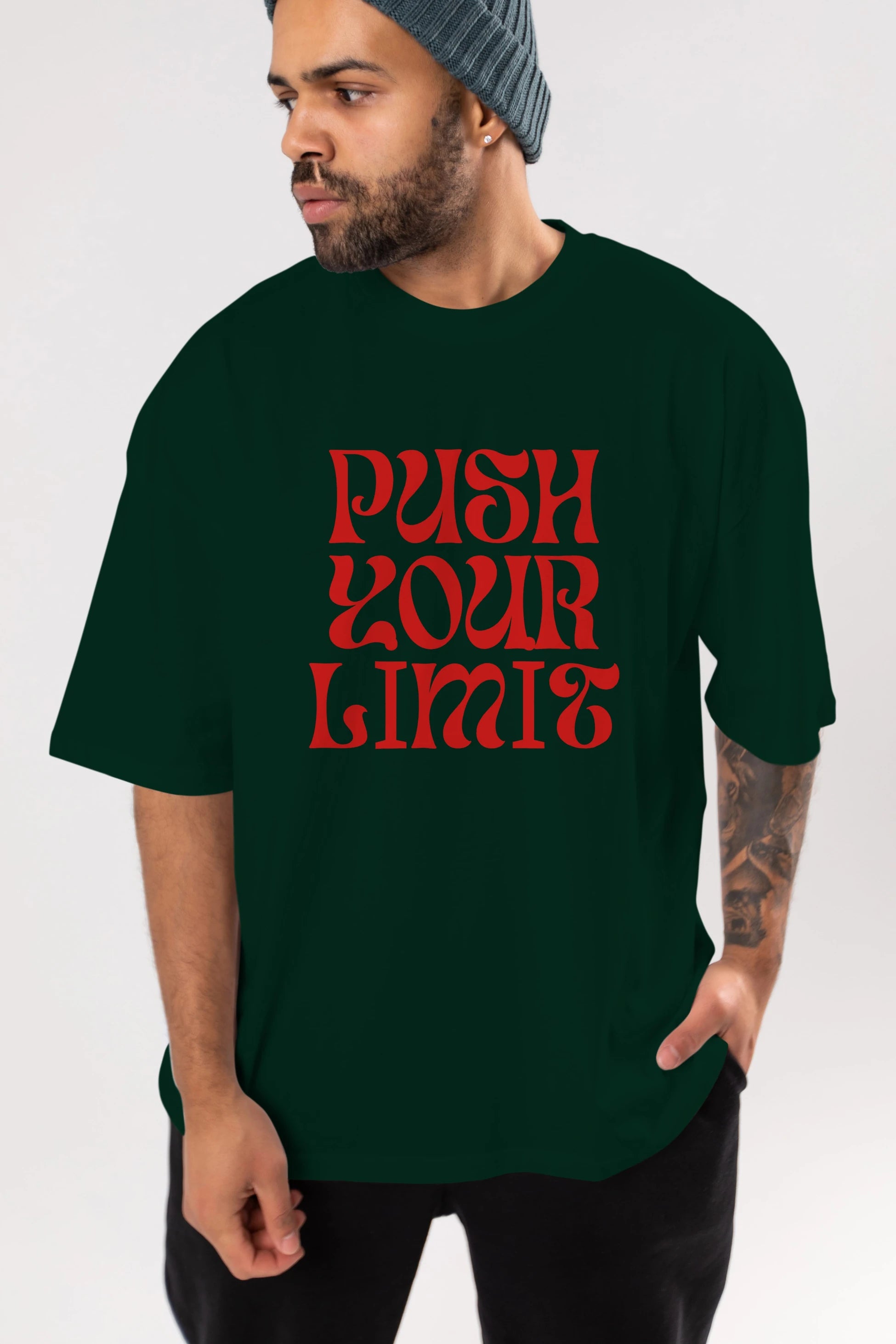 Push Your Limit Yazılı 2 Ön Baskılı Oversize t-shirt Erkek Kadın Unisex