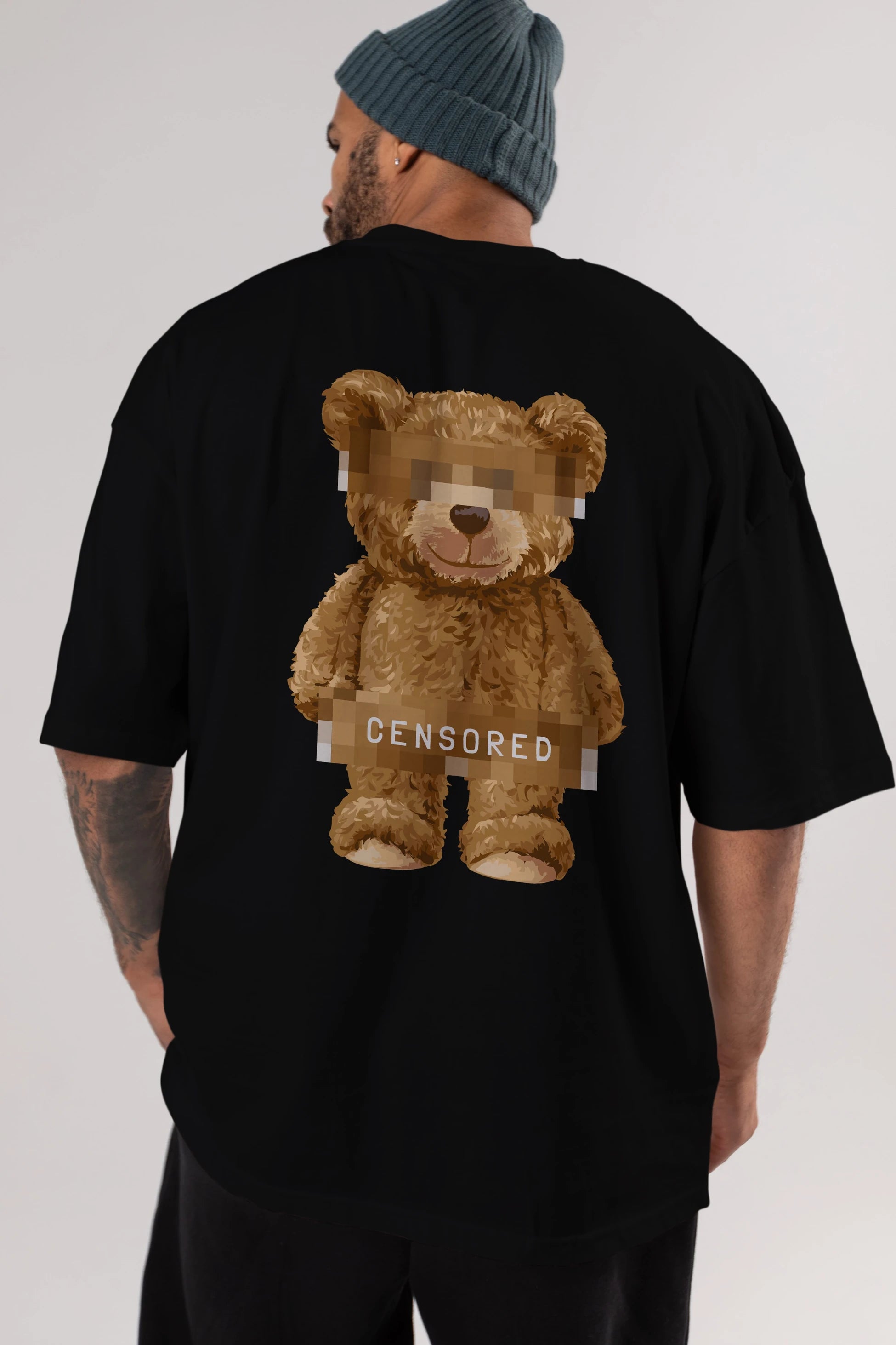 Teddy Bear Censored Arka Baskılı Oversize t-shirt Erkek Kadın Unisex %100 Pamuk