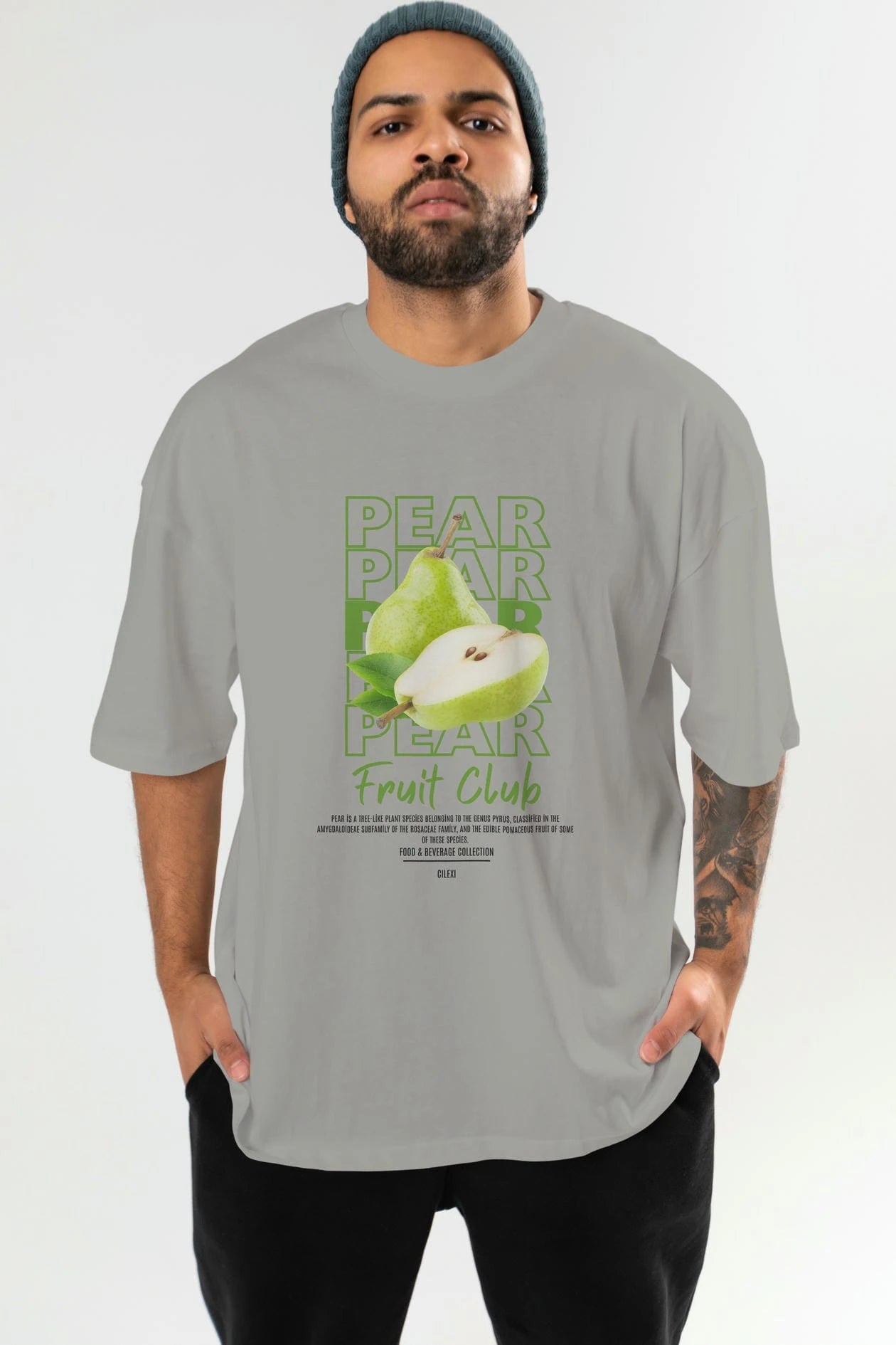 Pear Ön Baskılı Oversize t-shirt Erkek Kadın Pamuk Bisiklet Yaka tişort