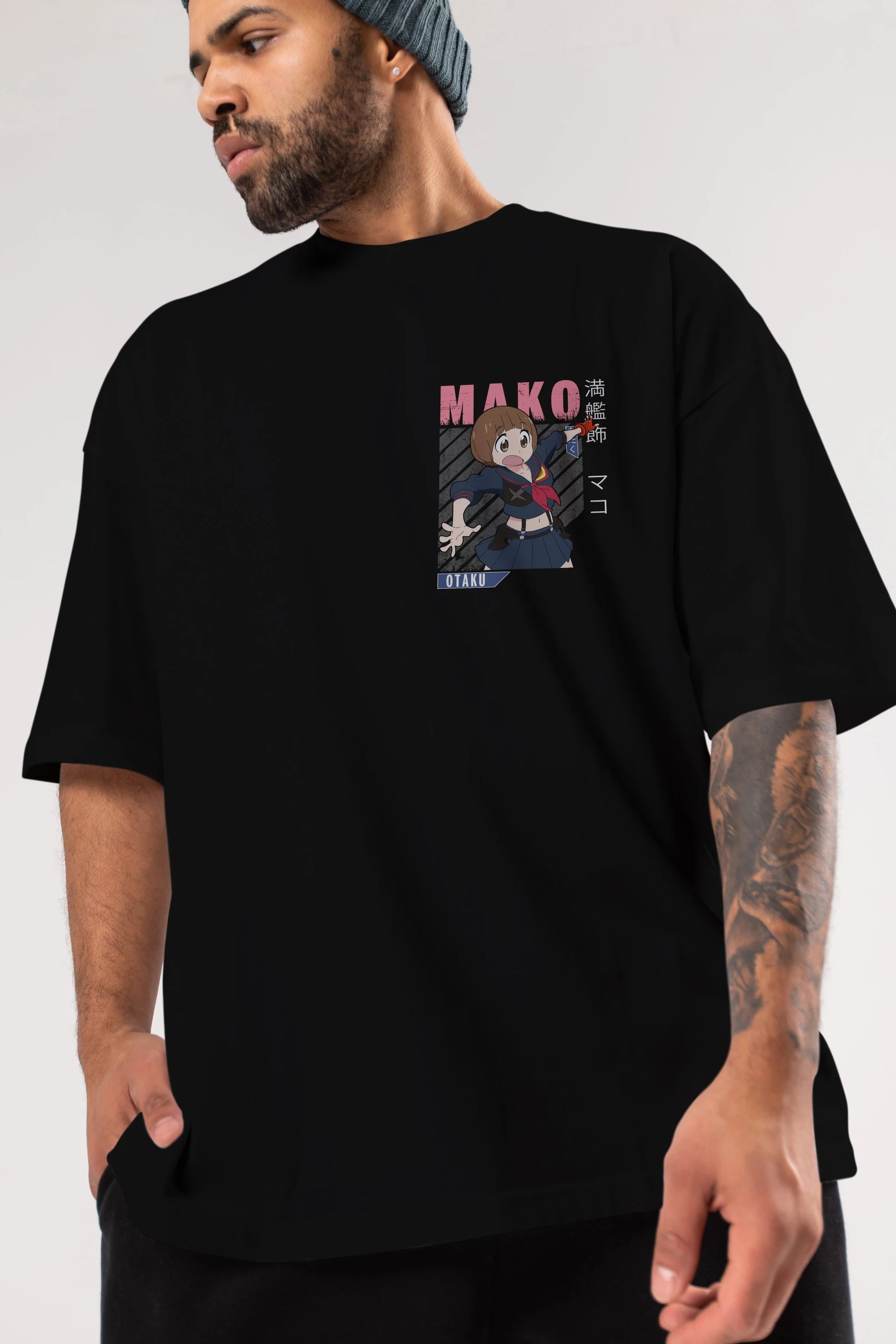 Mako Mankanshoku 2 Ön Sol Baskılı Oversize t-shirt Erkek Kadın Unisex %100 Pamuk Bisiklet Yaka tişort