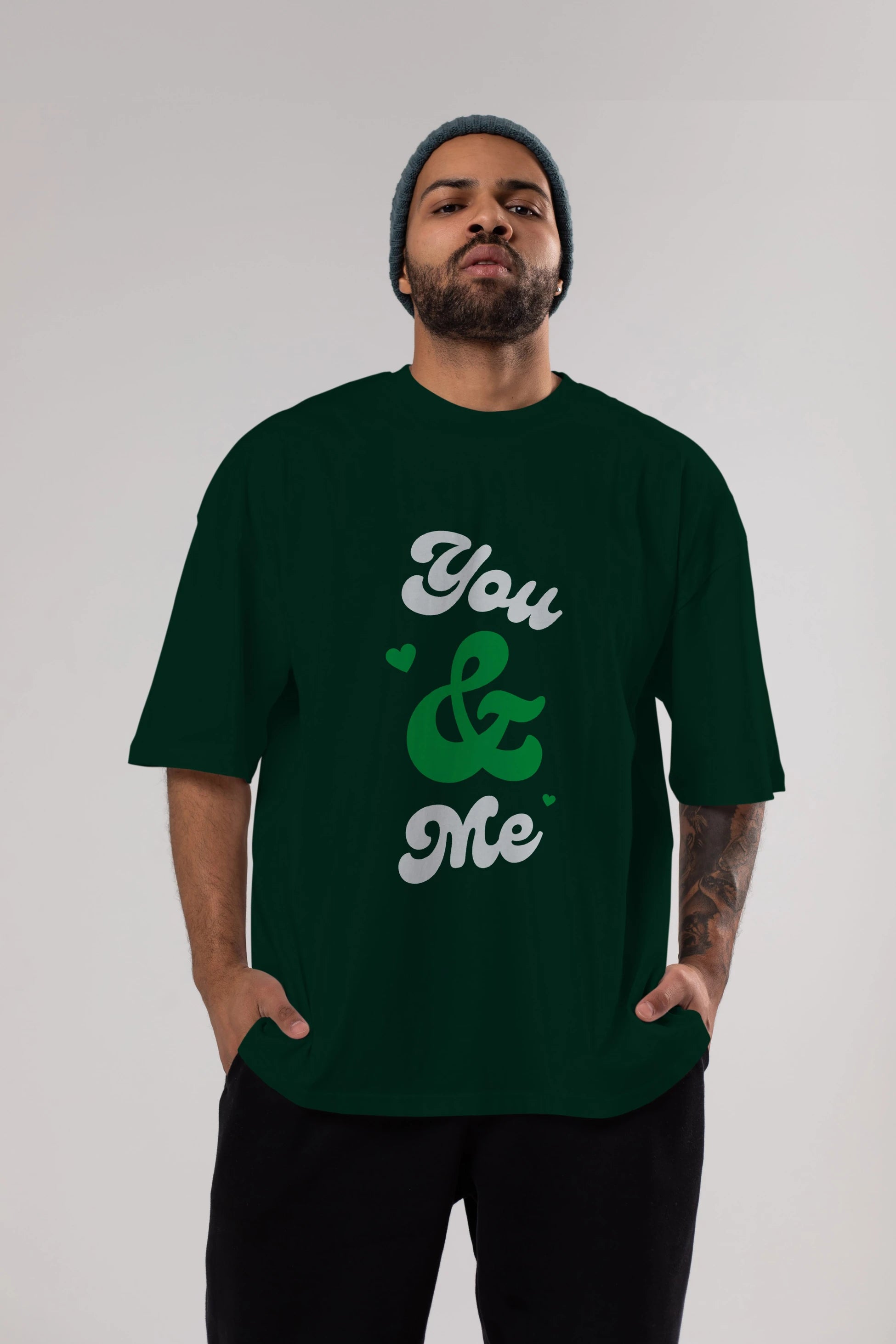 You and Me Yazılı Ön Baskılı Oversize t-shirt Erkek Kadın Unisex