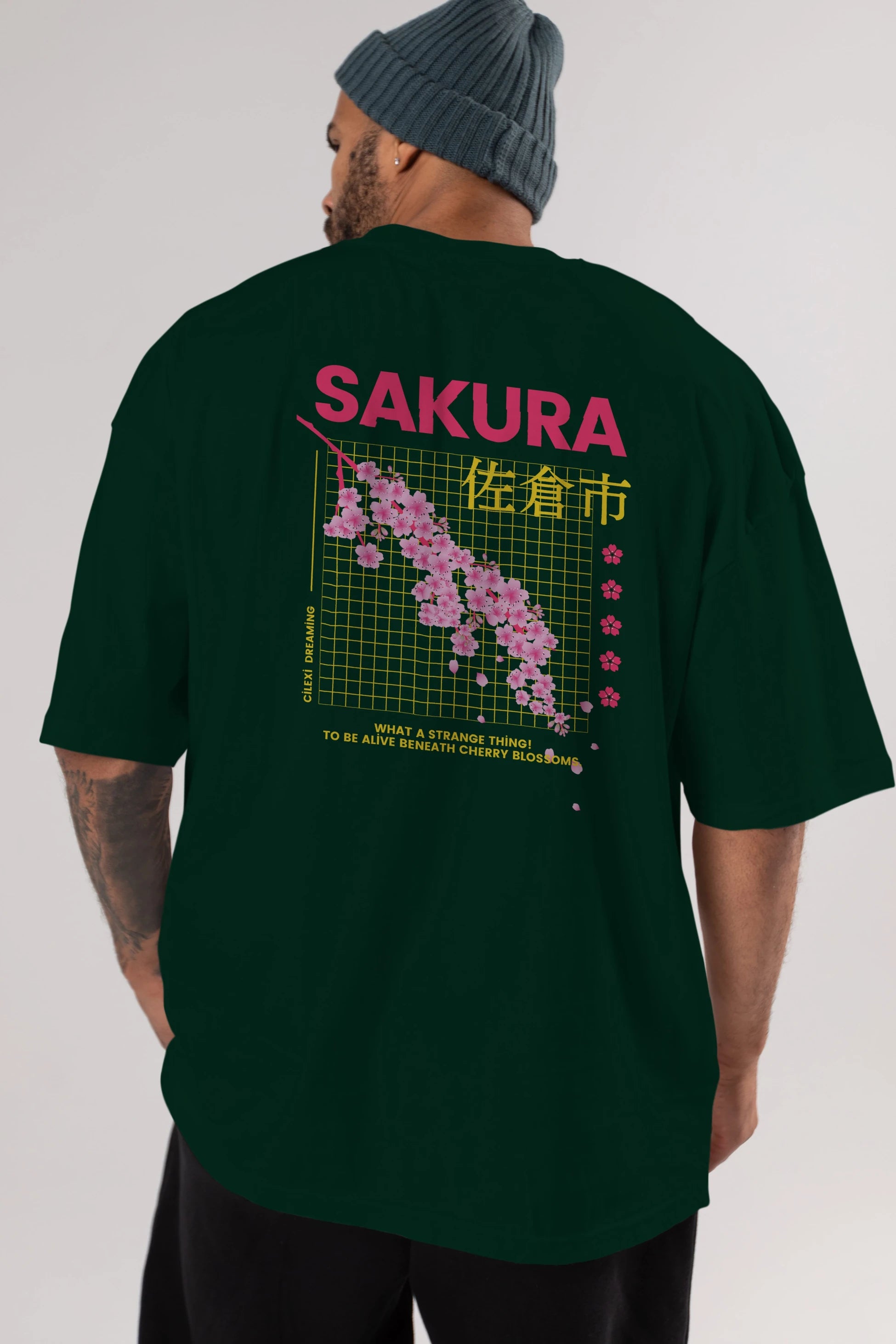 Sakura Streetwear Arka Baskılı Oversize t-shirt Erkek Kadın Unisex