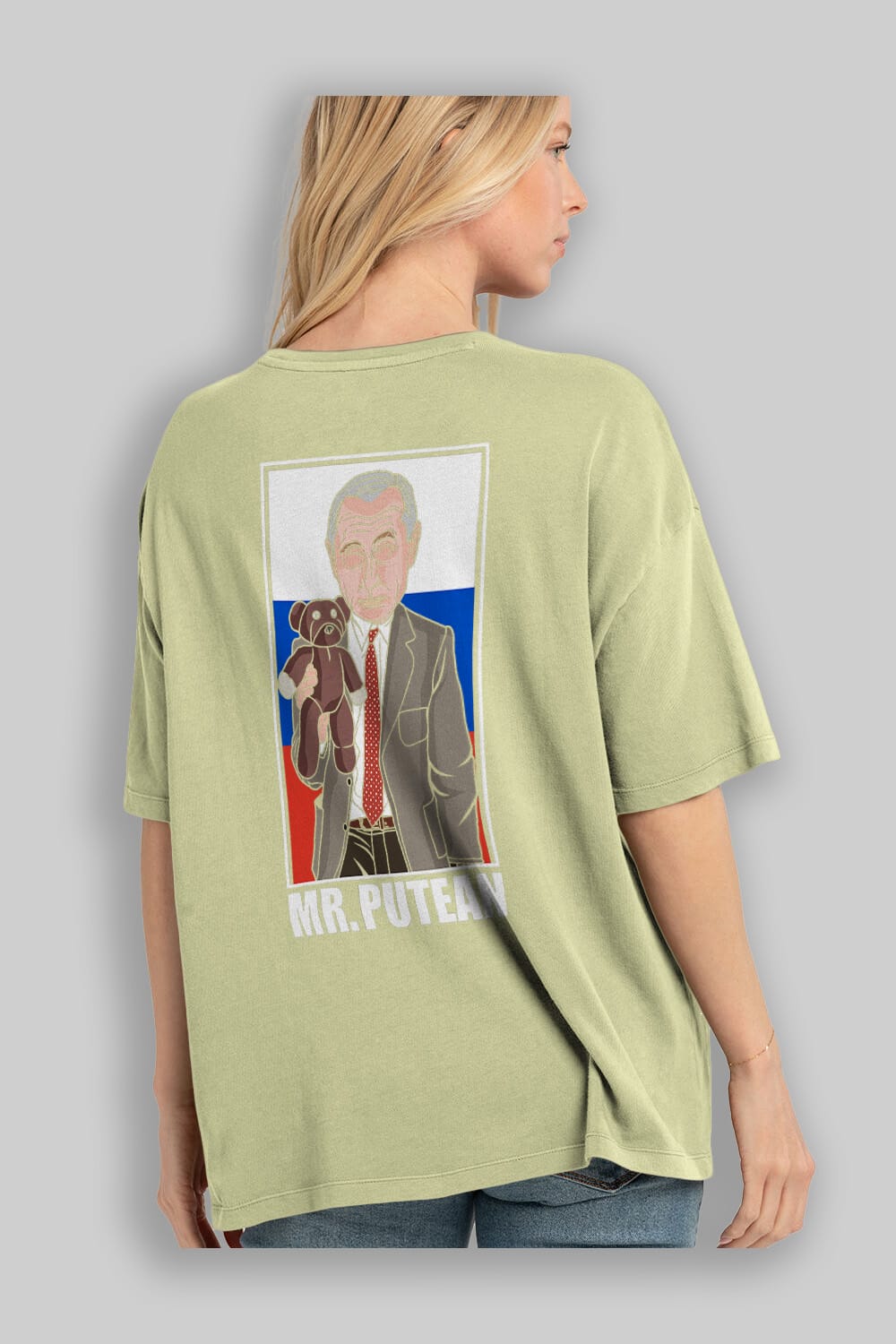 Mr Putean Arka Baskılı Oversize t-shirt Erkek Kadın Unisex %100 Pamuk tişort
