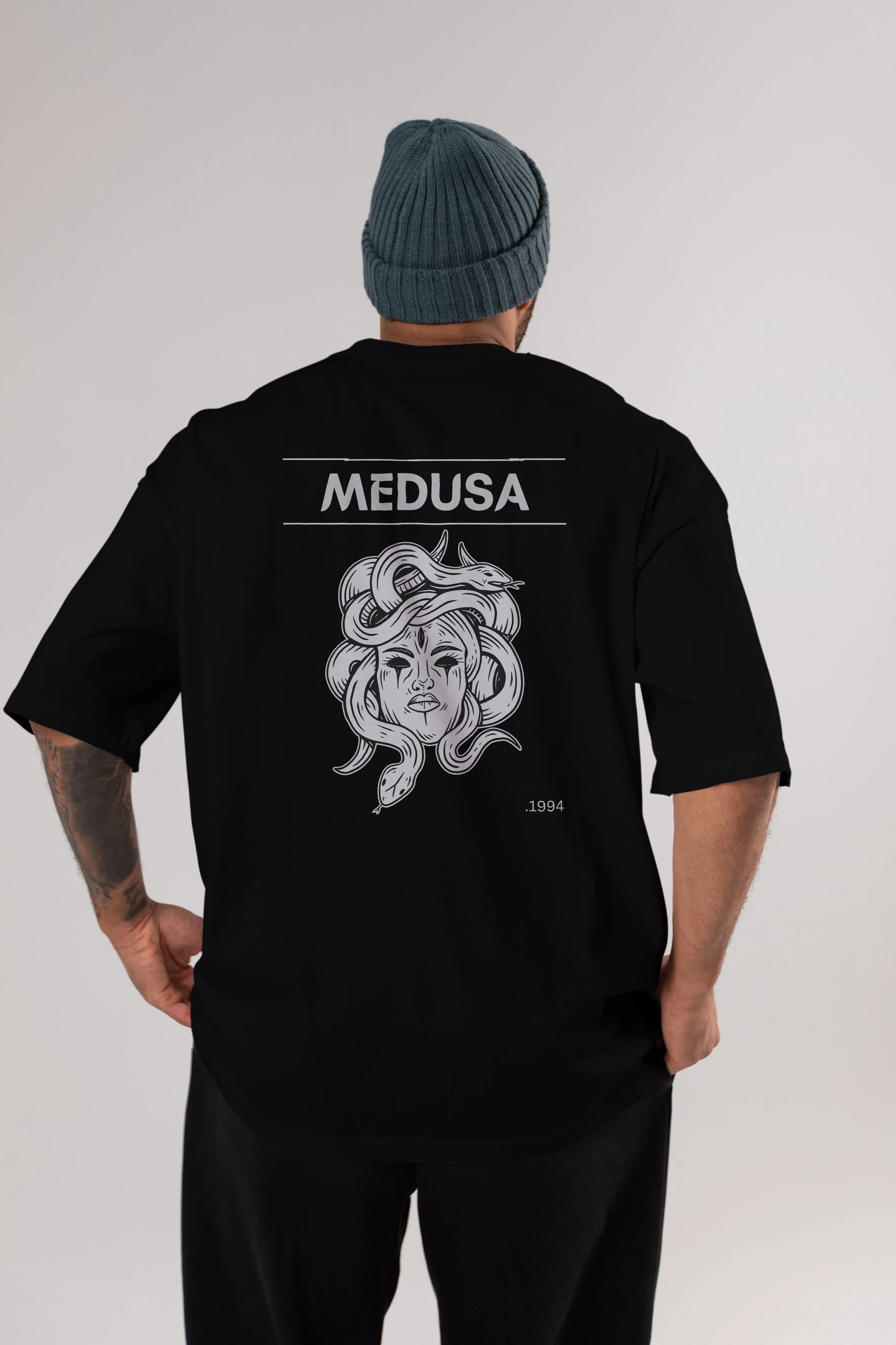 Medusa Arka Baskılı Oversize t-shirt Erkek Kadın Unisex