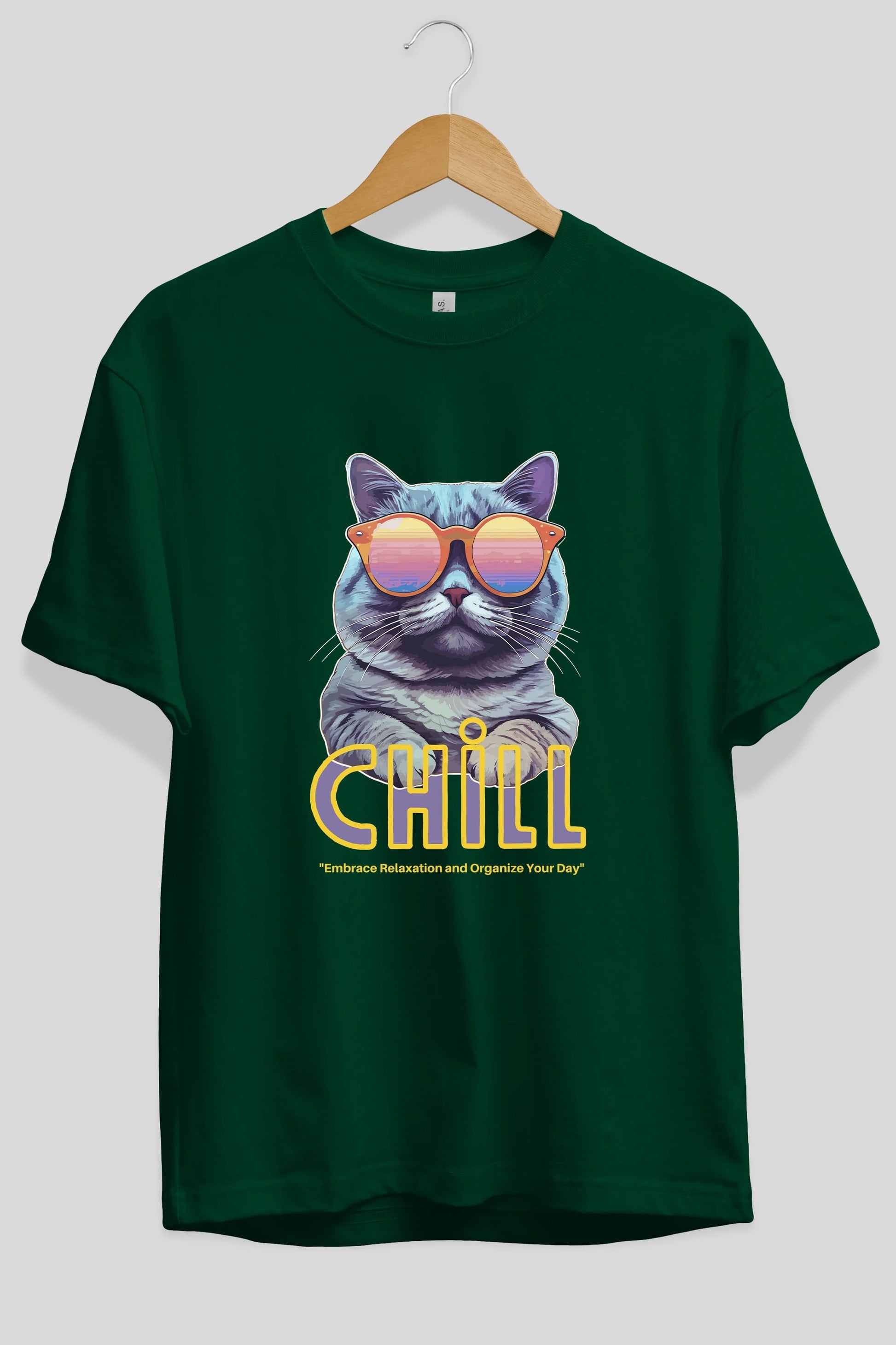 Chill Cat Ön Baskılı Oversize t-shirt Erkek Kadın Unisex