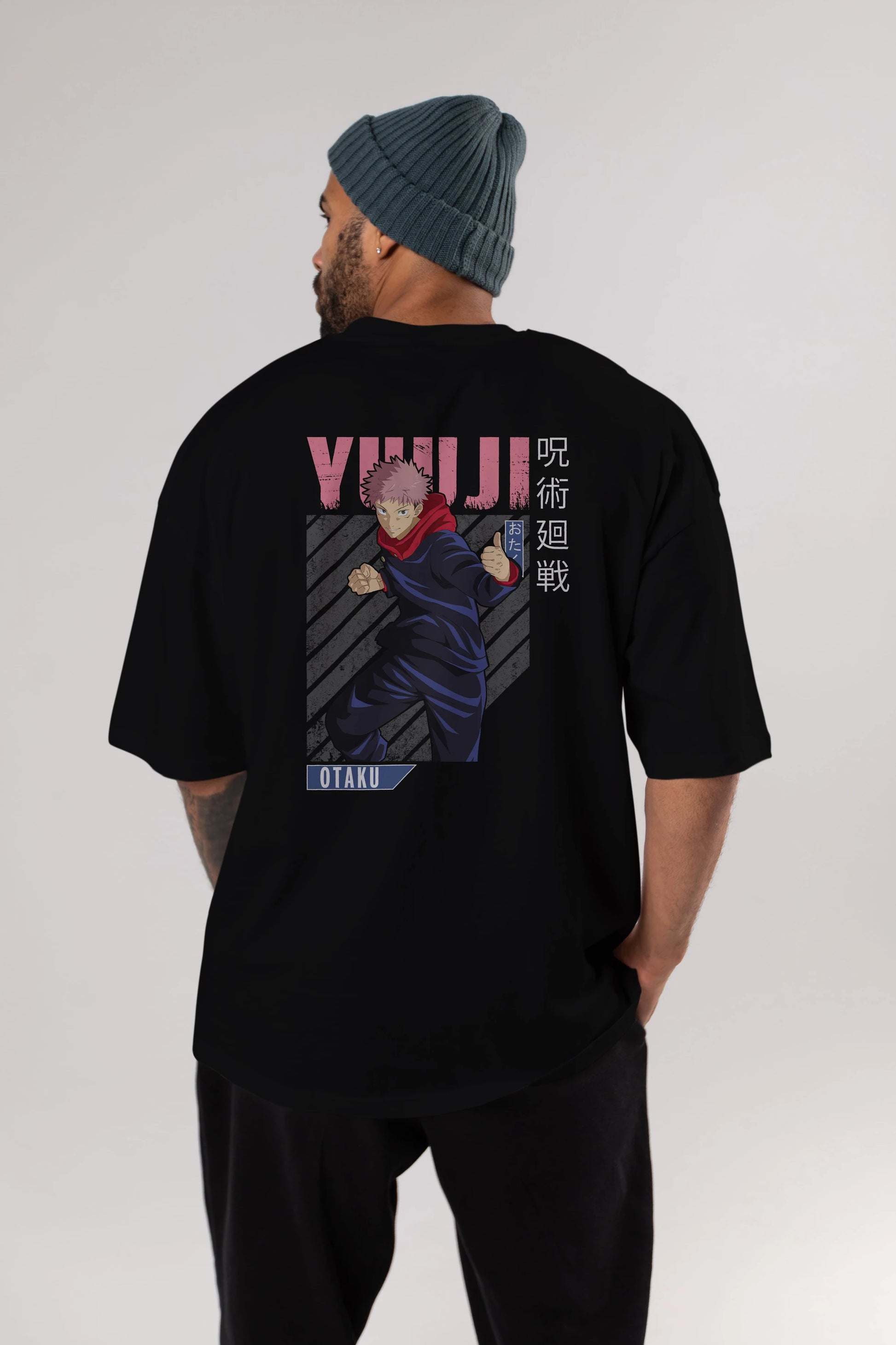 Yuuji Itadori Anime Arka Baskılı Oversize t-shirt Erkek Kadın Unisex